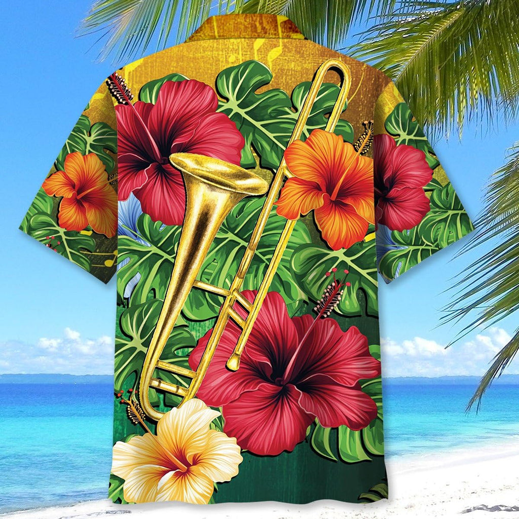 Trombone Hawaiian Shirt, Mens Trombone Short Sleeve Shirt, Music Band Gifts