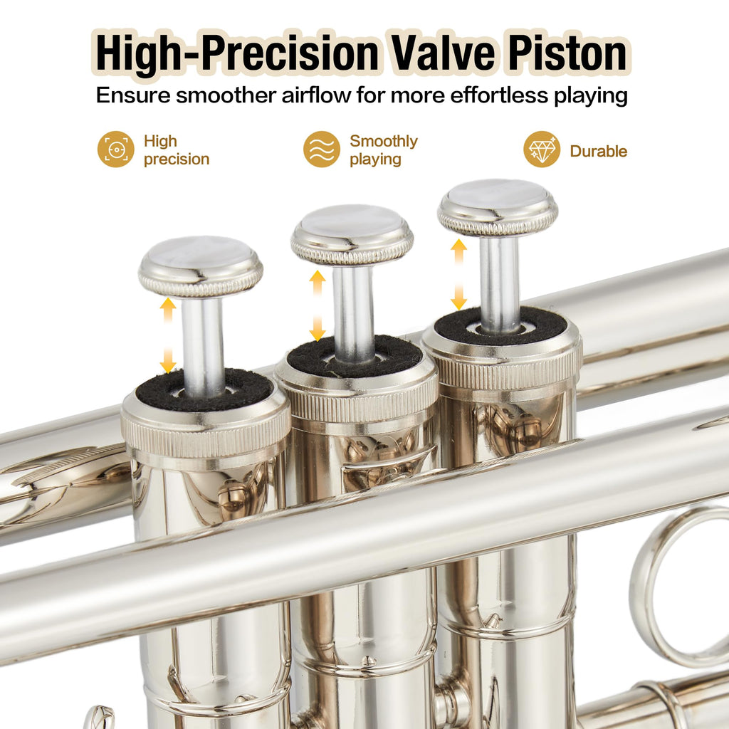 Senfot Brass Standard Trumpets with Bag, Mouthpiece, Strap, Gloves, Cleaning cloth, Trumpet oil; Exceptional Sound Quality Instrument for Band, Lessons & Practice