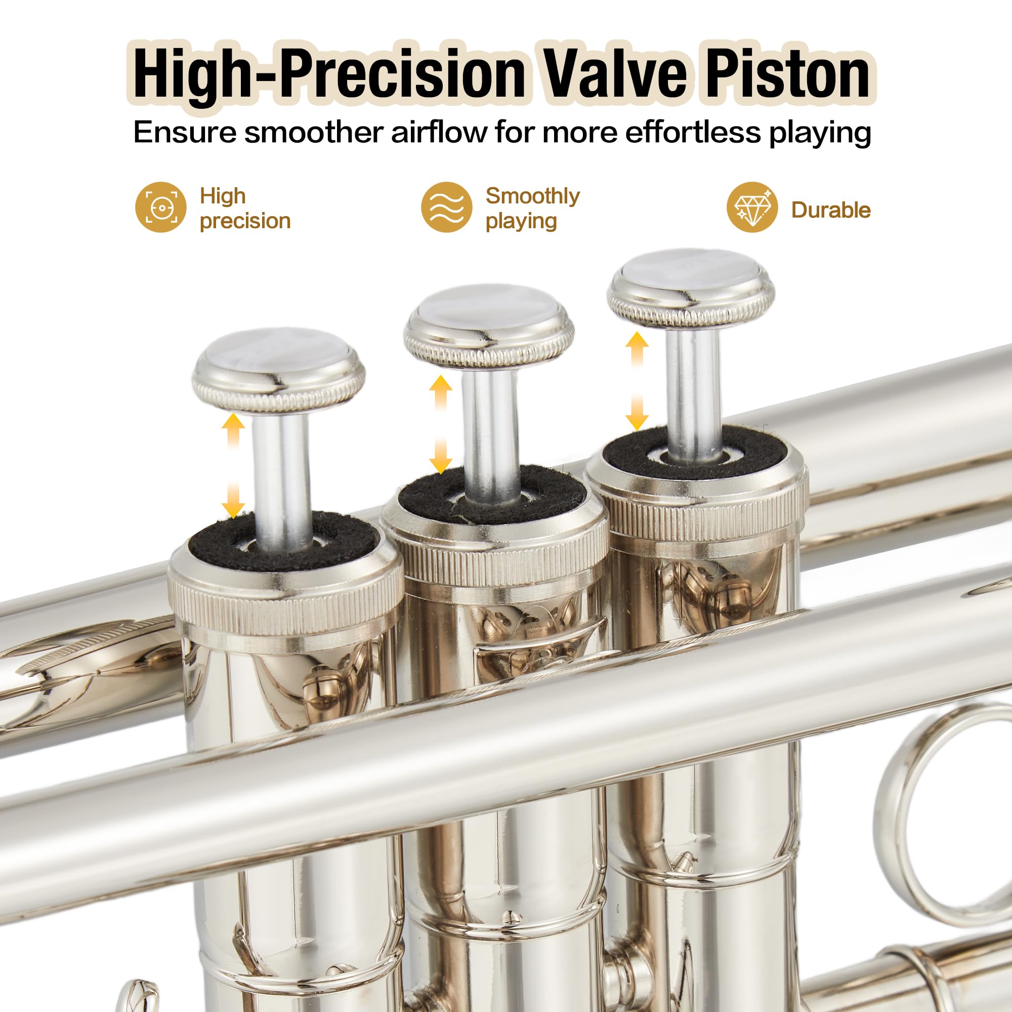 Senfot Brass Standard Trumpets with Bag, Mouthpiece, Strap, Gloves, Cleaning cloth, Trumpet oil; Exceptional Sound Quality Instrument for Band, Lessons & Practice