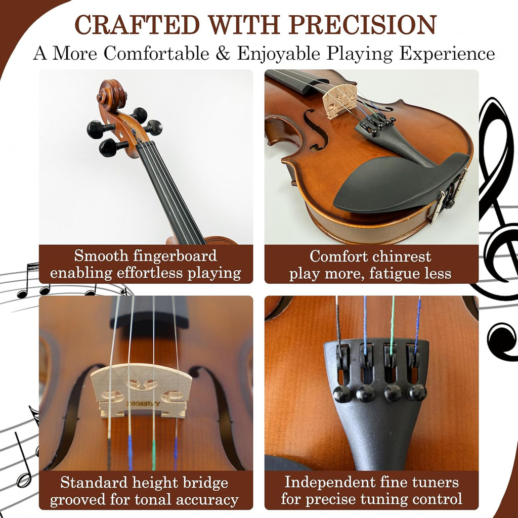 Solid Wood 4/4 Violin for Beginners – Spruce Top & Maple Back Acoustic Violin, Starter Kit with Rosewood Bow,Shoulder Rest, Extra Strings and Cleaning Cloth (Classic, Full)
