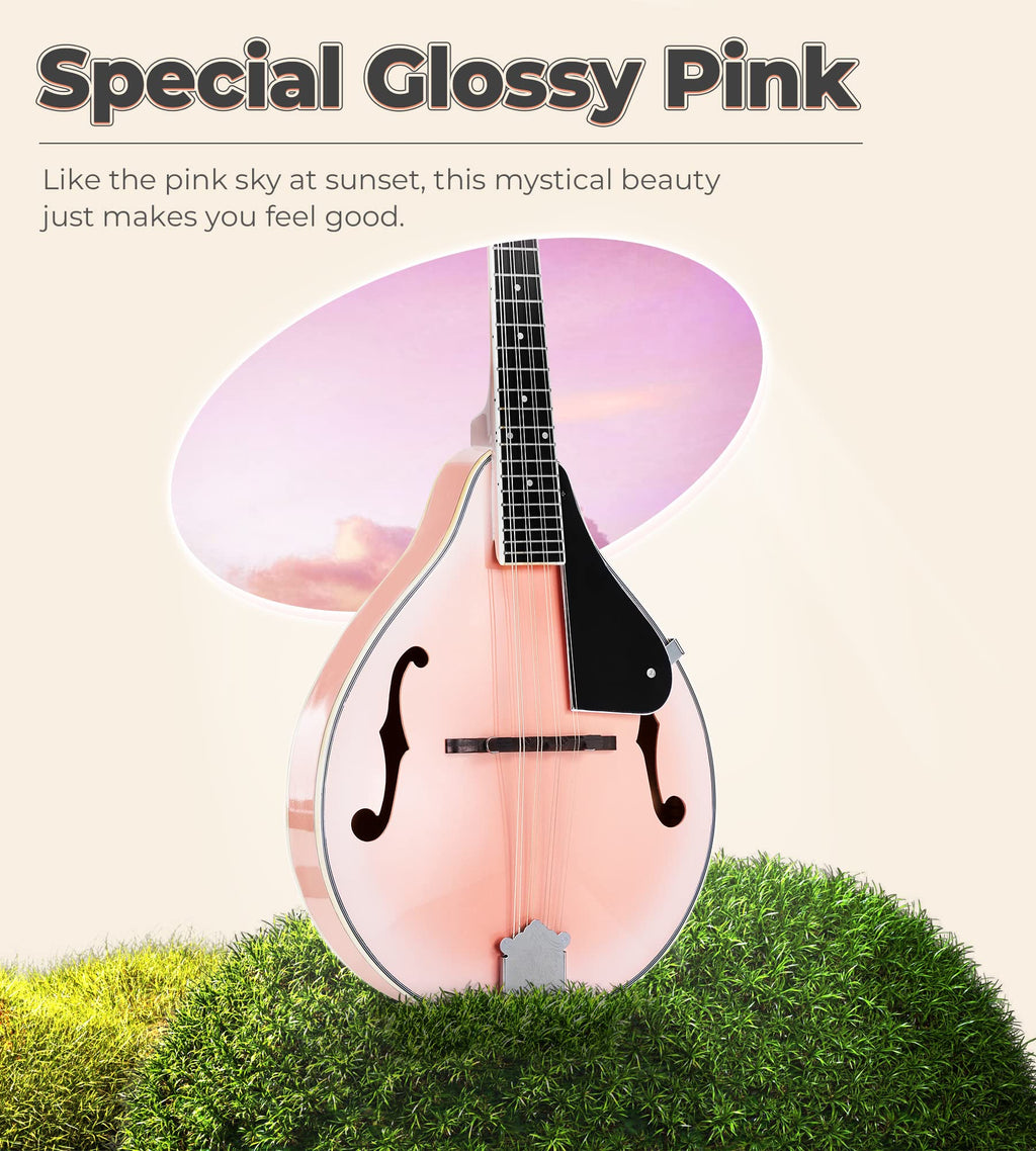 Vangoa Mandolin Musical Instrument A Style Acoustic Electric, 8 Strings Mahogany for Beginner Adults Teens, Red Burst