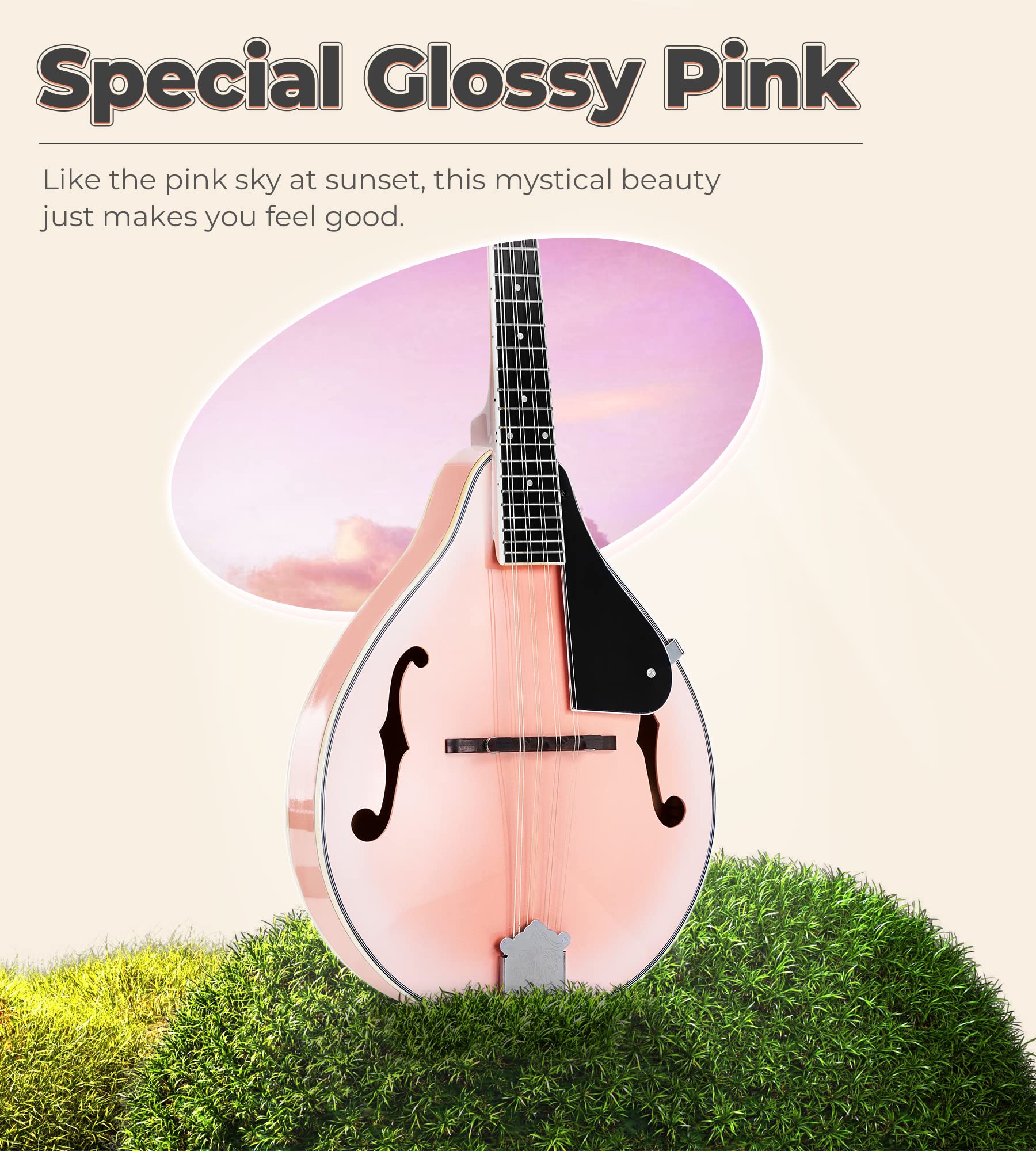 Vangoa Mandolin Musical Instrument A Style Acoustic Electric, 8 Strings Mahogany for Beginner Adults Teens, Red Burst