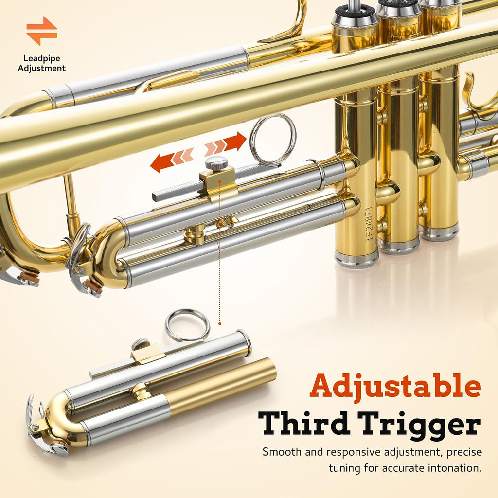 CAHAYA Bb Trumpet Instrument Trompeta: Brass Student Trumpet with Hard Case 7C Mouthpiece Gloves Standard Trumpets for Beginners or Advanced Students Gold | Bb Student Trumpet with Hard Case 7C Mouthpiece Gloves Smooth Valves Standard Trumpets for Beginne