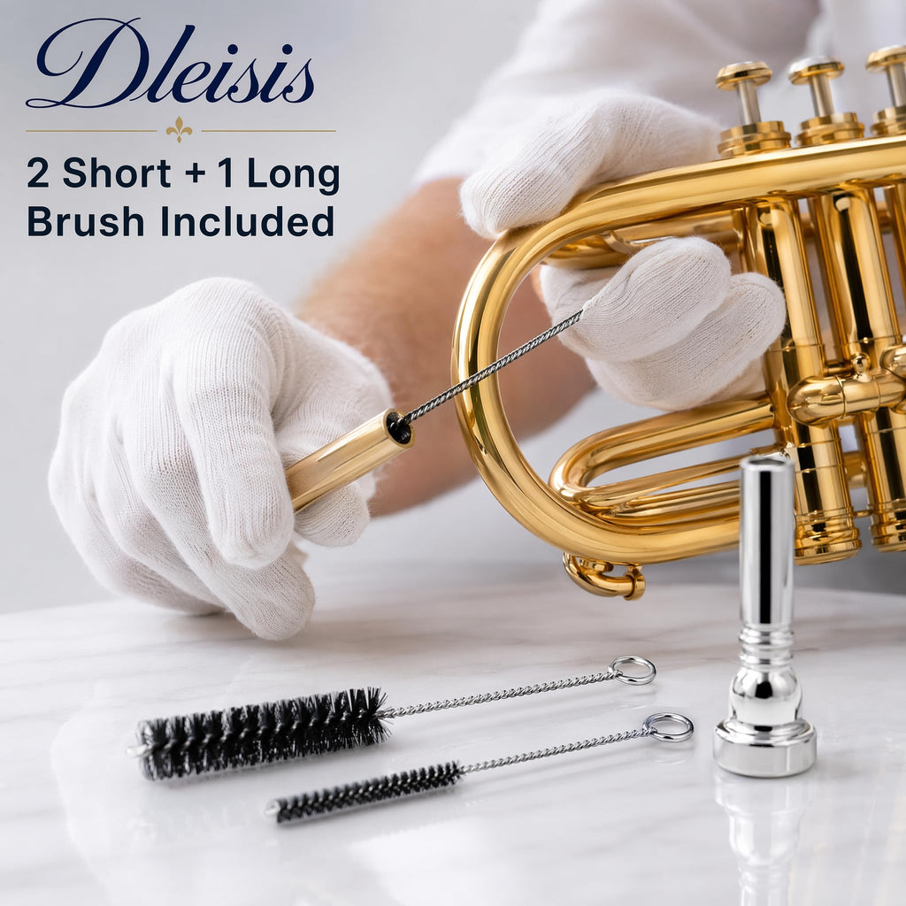Bb Trumpet for Beginner/Advanced Student, Brass Instrument with 7C Mouthpiece, Hard Case, Polishing Cloth, Gloves, Cleaning Kit (2 Short + 1 Long Brush), Golden for Kids & Adults