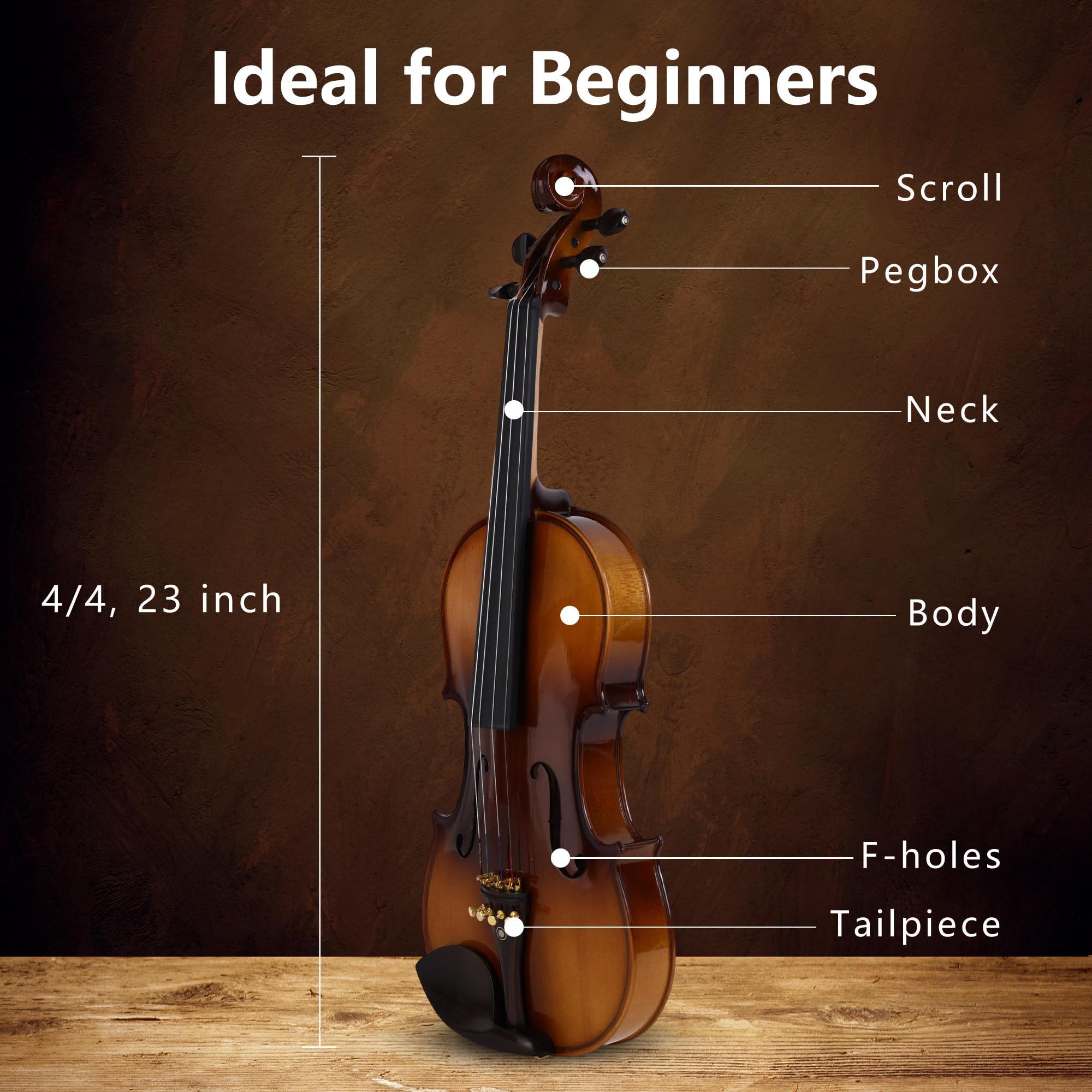 Violin 4/4 Full Size,Beginner Violin For Kids,Students,Adults,Fiddle Set with Hard Case,Bow,Rosin,Shoulder Rest,Tuner,Extra Strings,Bridge,Fingerboard Stickers