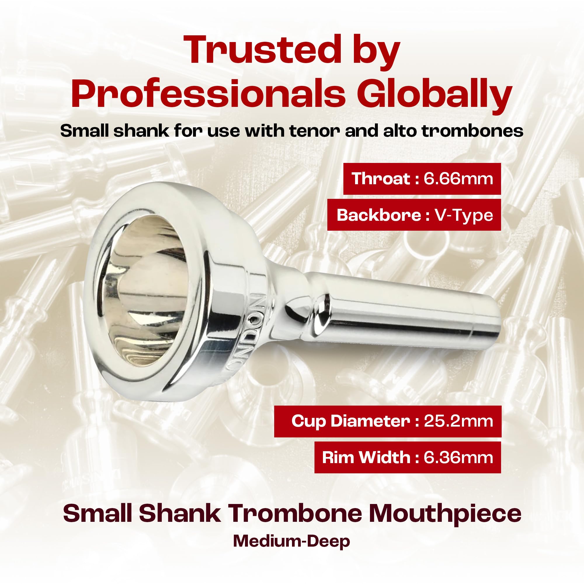 Denis Wick Classic Trombone Mouthpiece Silver Plated, 5880-4AL - Barrel Backbore for Balanced Tone & Smooth Response - Large Shank Fitting Trombone Accessory for Easy Articulation - 26 x 6.72 x 7.38mm