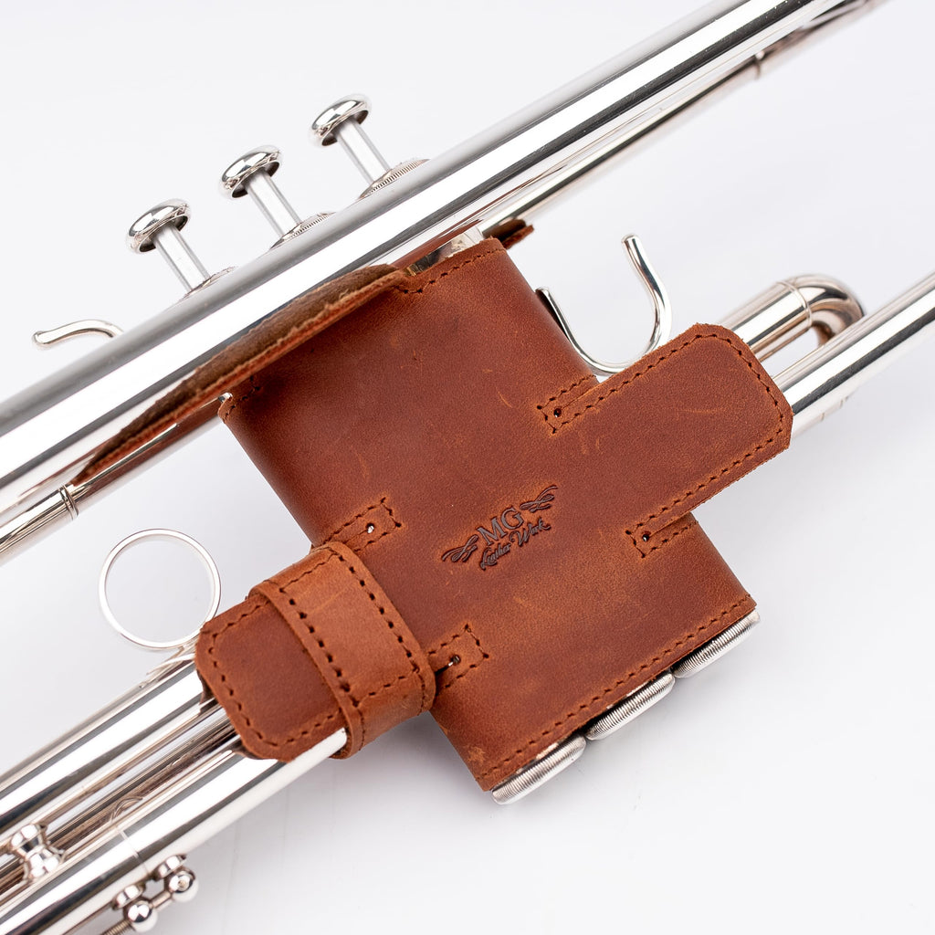Trumpet Valve Guard XL Genuine Leather Protection Trumpet Valve Cover Valve Wrap (Green)