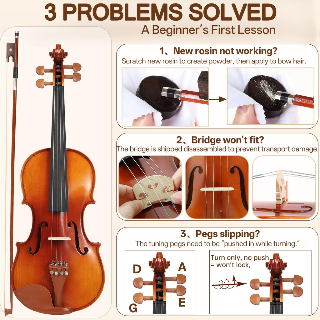 Kmise Teacher Approved 4/4 Full Size Violin Starter Kit for Adults Beginners Students, High Density Ebony Acoustic Violins, Fiddle Bundle with Case, Bow, Rosin, Strings, Shoulder Rest & Guide