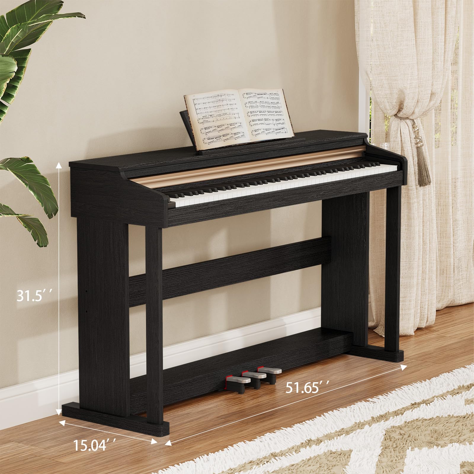 88 Key Digital Piano for Home Studio, with Weighted Hammer Action Keys, Professional Triple Pedal, USB-MIDI Connectivity, Includes Power Adapter, Stand & Headphone Jack, Black