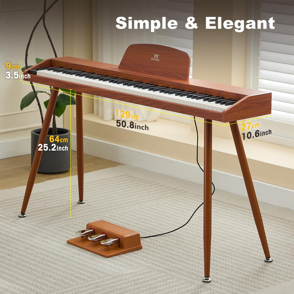MUSTAR 88 Key Piano Keyboard with Piano Bench, Digital Piano 88 Semi Weighted Keys, Portable Electric Piano with Storage Stool, 3 Pedals, Built-In Speakers, USB/MIDI, Black