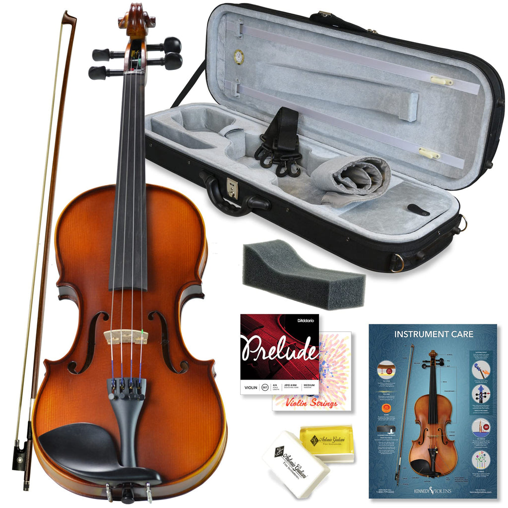 Bunnel Pupil Violin Outfit 4/4 Full Size Clearance By Kennedy Violins - Carrying Case and Accessories Included - Solid Maple Wood and Ebony Fittings RB300