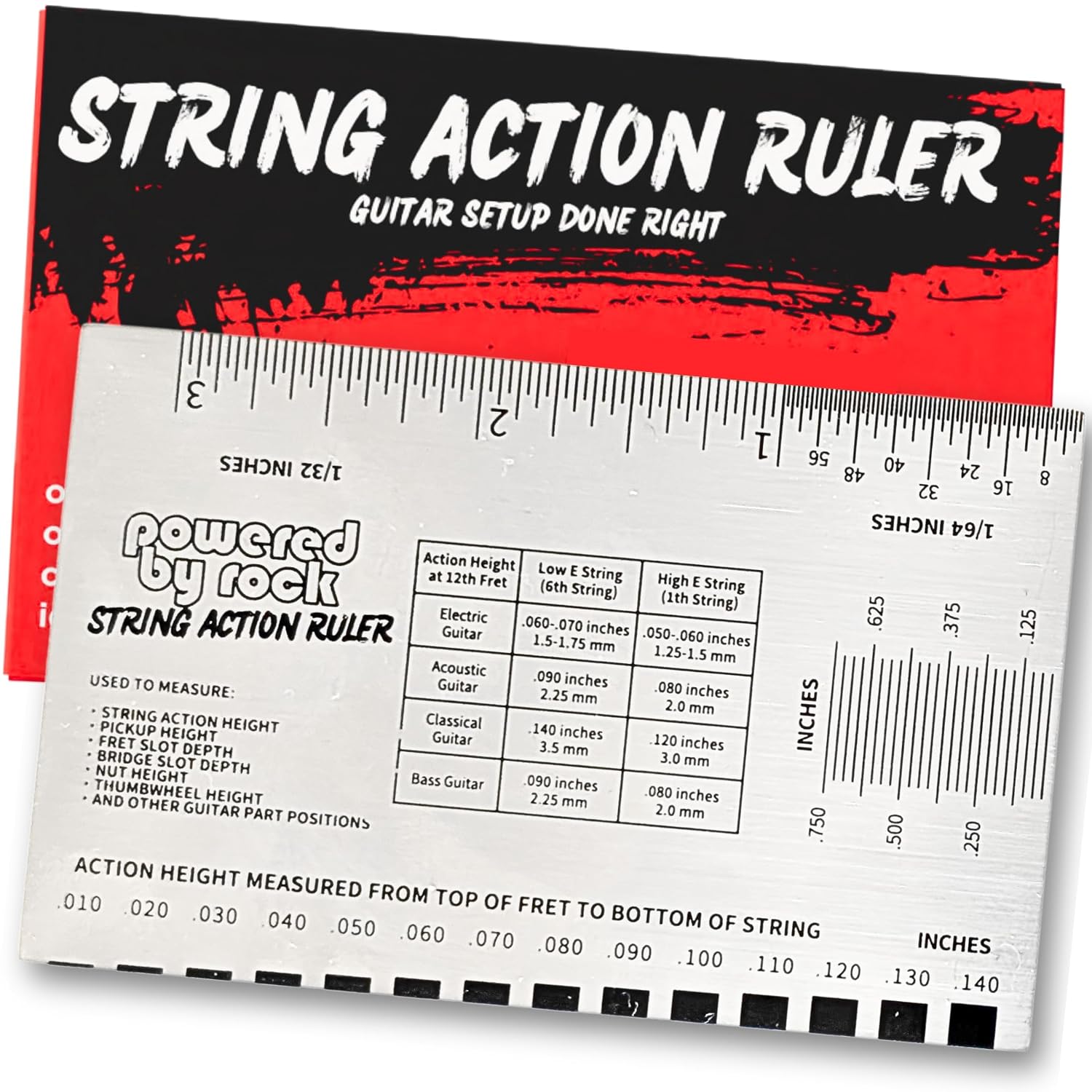 String Action Gauge for Guitar Setup - Precision String Height Ruler | Luthier Tool to Adjust Guitar Strings, Nuts and Pickups for Optimal Playability on Electric and Acoustic Guitars