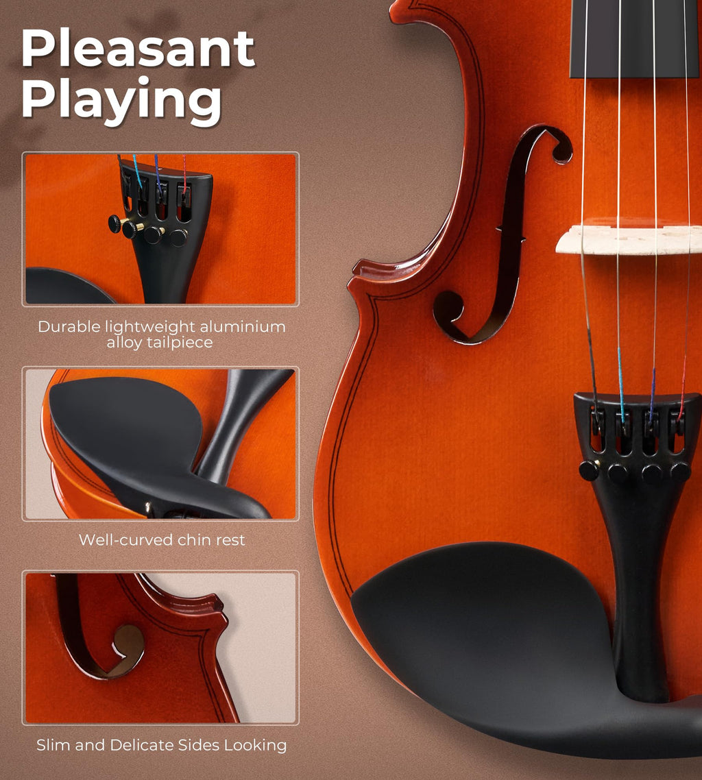 Vangoa 4/4 Solid Wood Acoustic Violin Full Size Fiddle Set for Beginner Adult Student Teen Kids with Violin Case, Bow, Rosin, Shoulder Rest, Tuner, Strings, Natural