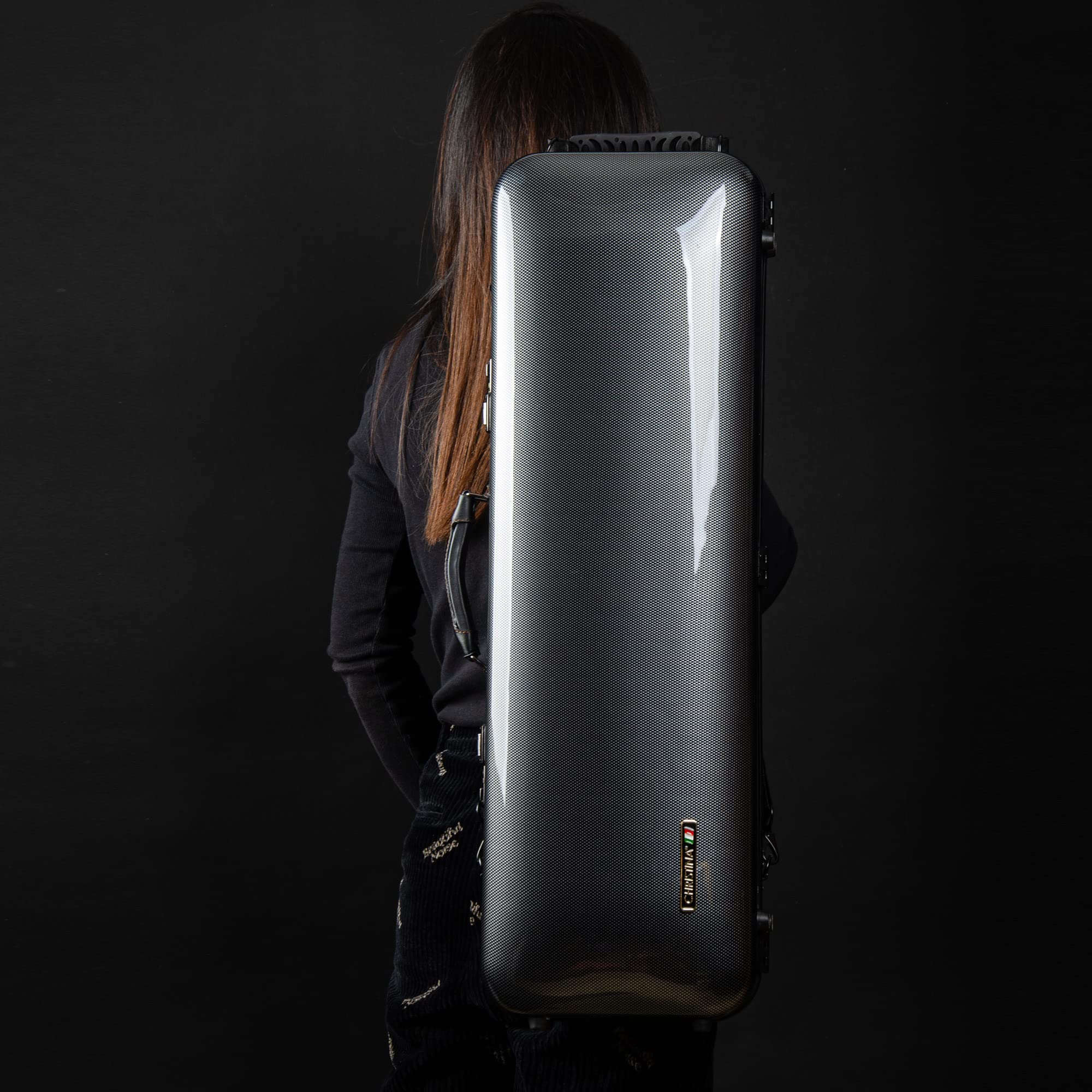 Christina 4/4 Full Size Violin case High-Strength Carbon Fiber Rectangular Violin Music Bag With Combination Lock and Extra Bag White Violin Hard Case (VB-Square-White Stripe spot)