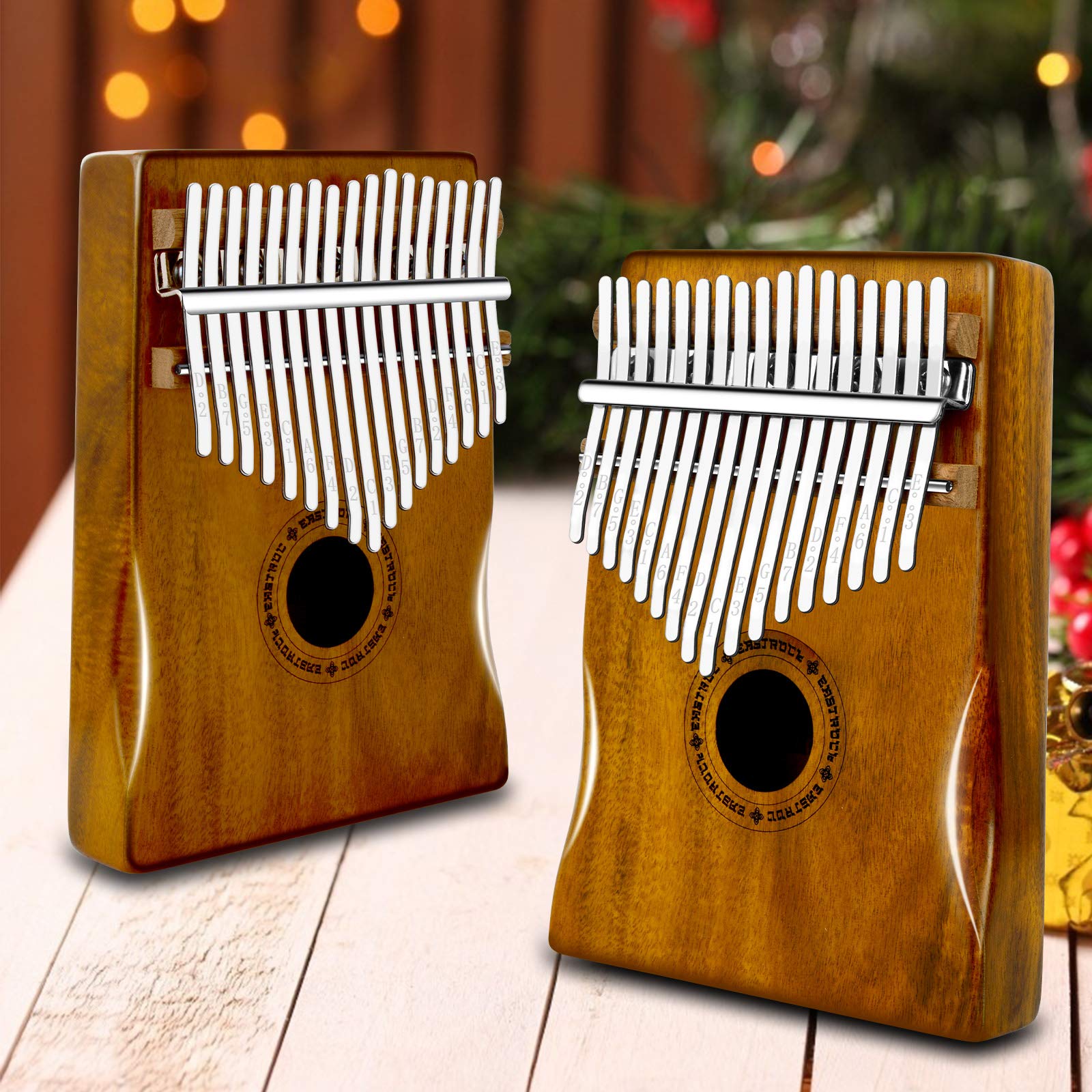 EASTROCK 17 Key Electric Kalimba Thumb Piano Built-in Pickup Professional Electric Kalimba Finger Piano for Kid Adults Beginners Professional (Mahogany Hand Rest EQ)