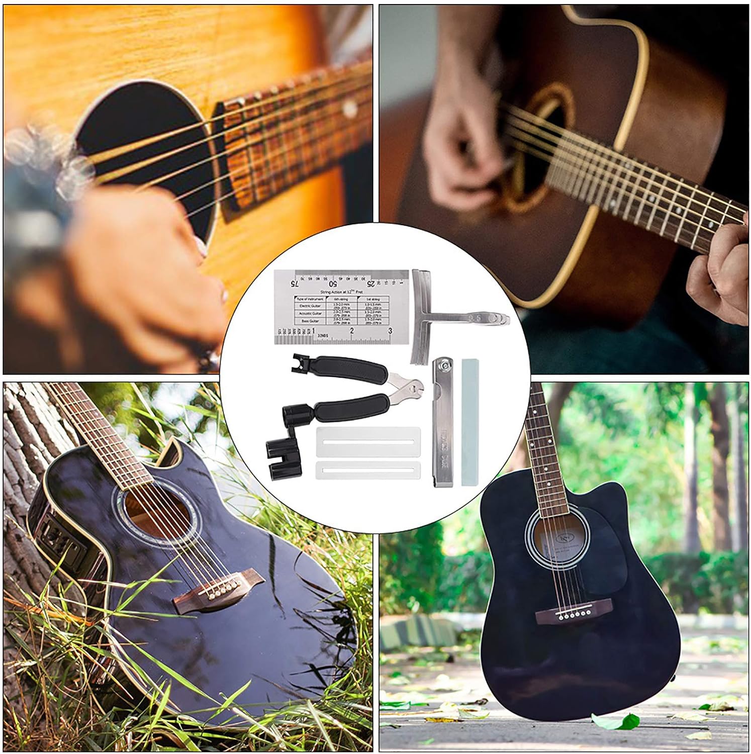 Guitar Tool Set, Professional Guitar Sander with Radius Gauge and String Action Ruler, Complete Guitar Accessories Kit for Electric Guitar, Bass, Banjo, Mandolin and Various String