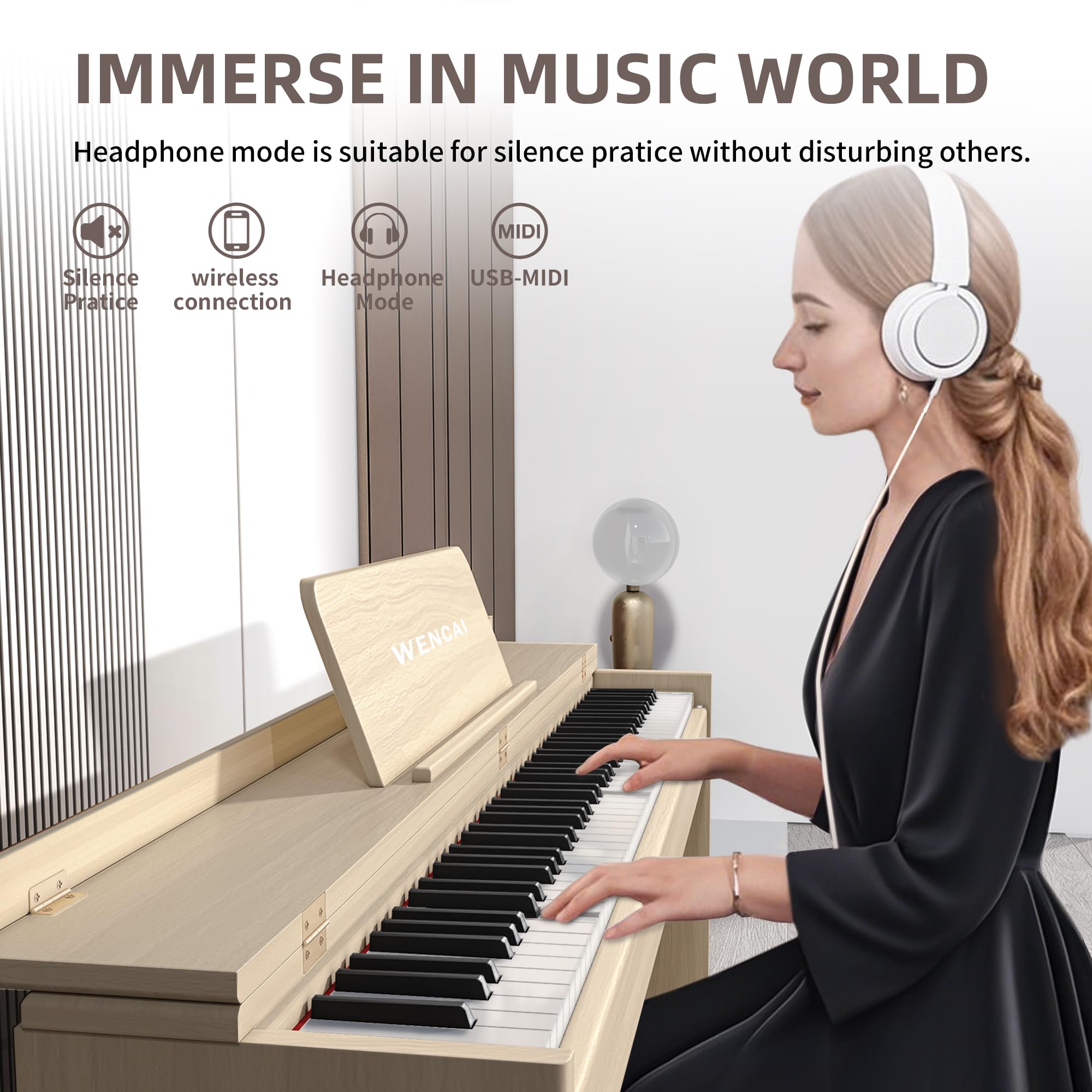 WENCAI 88 Key Fully Weighted Digital Piano Keyboard, White | Hammer Action Electric Pianos, Wooden Upright Electronic Piano for Beginner & Professional, Midi Compatible, Triple Pedal