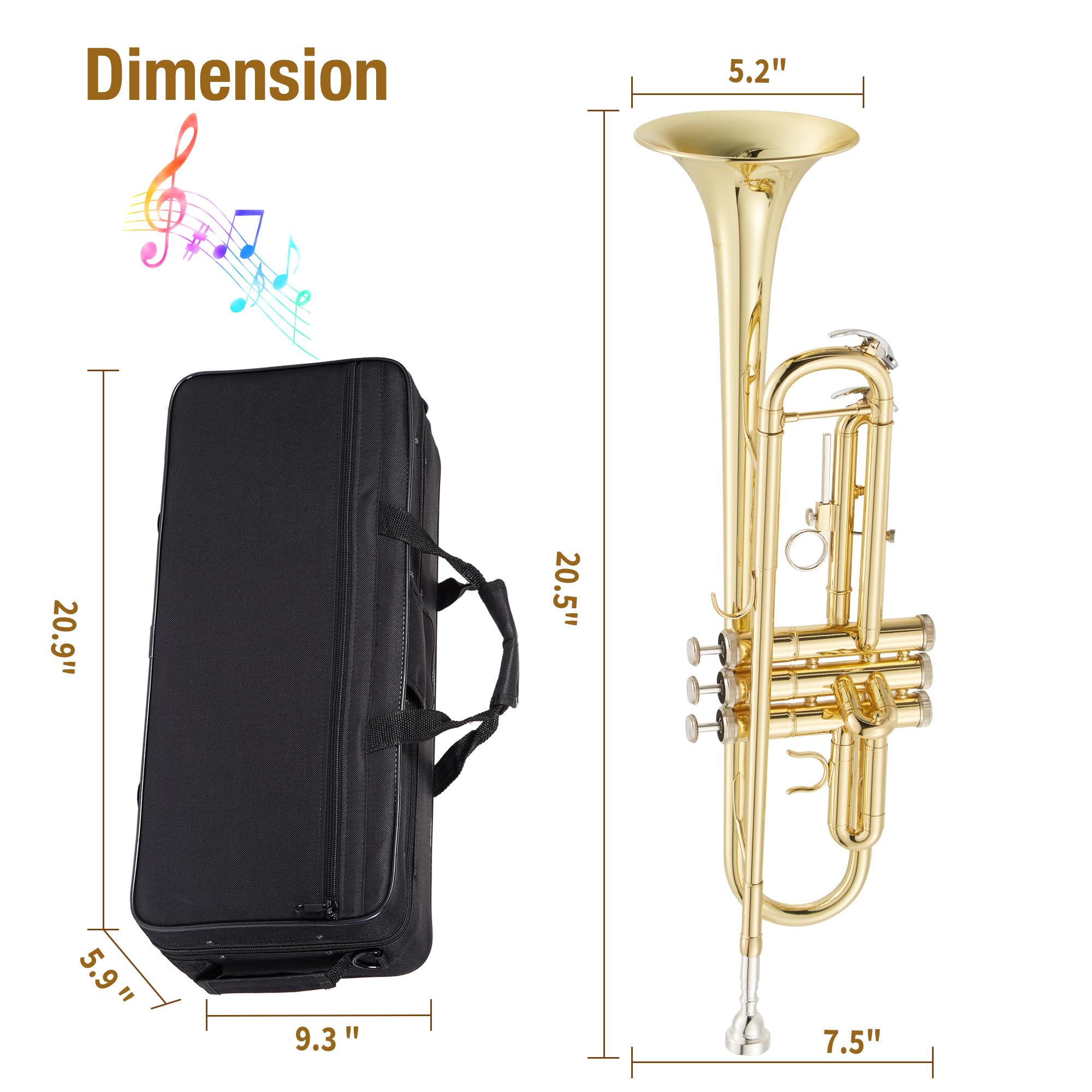 B Flat Alto Trombone, Brass Trombone for Beginners with Mouthpiece, Hard Case, Gold Lacquer Finish, Cleaning Kit (Rod/Cloth/Gloves), Professional Student Musical Instrument