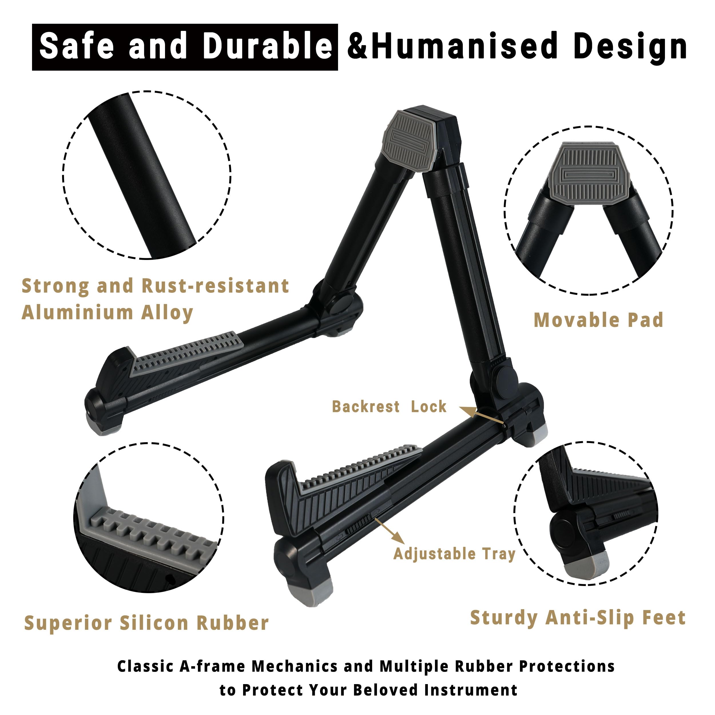 Guitar Stand,Wood Guitar Rack,A-Frame Folding Acoustic Electric Guitar Stands Floor for Bass,Cello,Banjo,Mandolin,Ukulele(Oak)