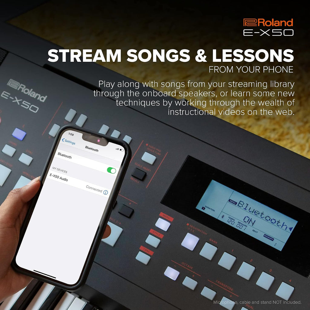 Roland E-X50 Electronic Arranger Keyboard – Easy-to-use | Stereo Speakers | Bluetooth | Professional Roland Sounds | Mic Input | Auto-accompaniment Function