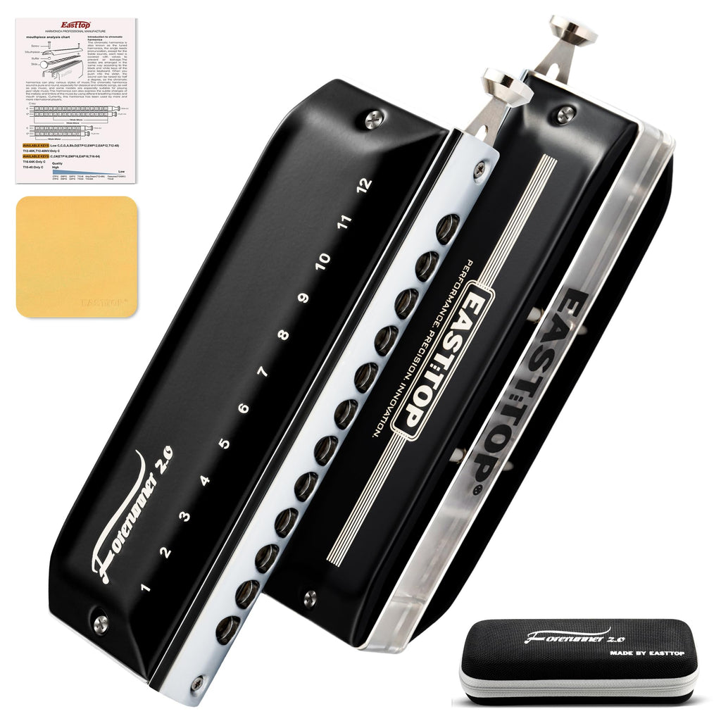 EAST TOP FORERUNNER 2.0 without valves Chromatic Harmonica 12-Hole 48 Tones C Key Chromatic Mouth Organ Harmonica for Adults,Beginners and Students As Gift