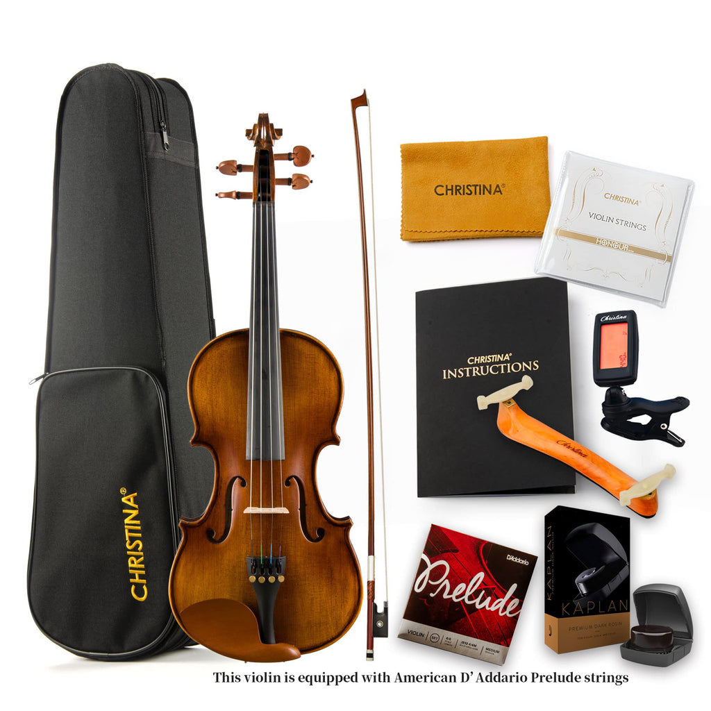 CHRISTINA V04 Violin Instrument Adult Full Size Violin Kit Acoustic Violins for Kids Beginners Student (matte 4/4)