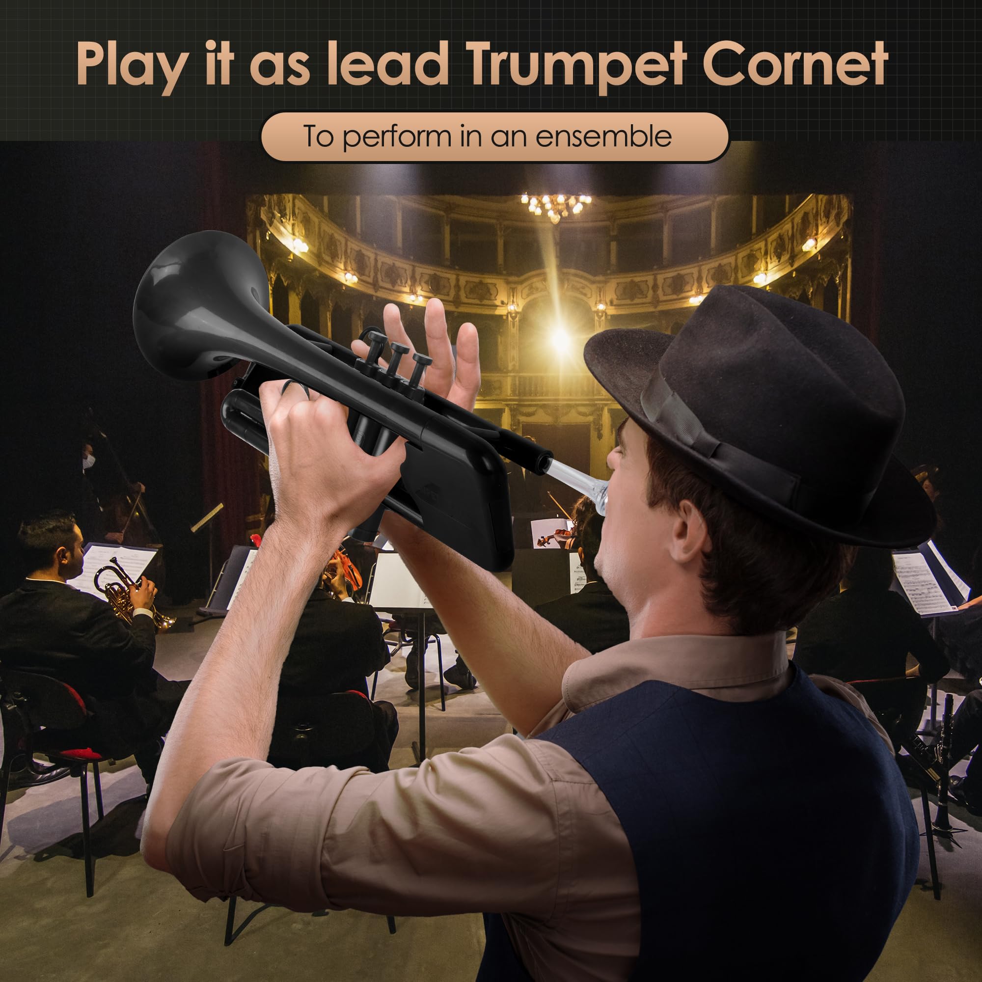 PAMPET SEA LION Professional Plastic Bb Trumpet Standard Trumpets Trumpet Set for Student Beginner Bb Trumpet Instrument (Red)