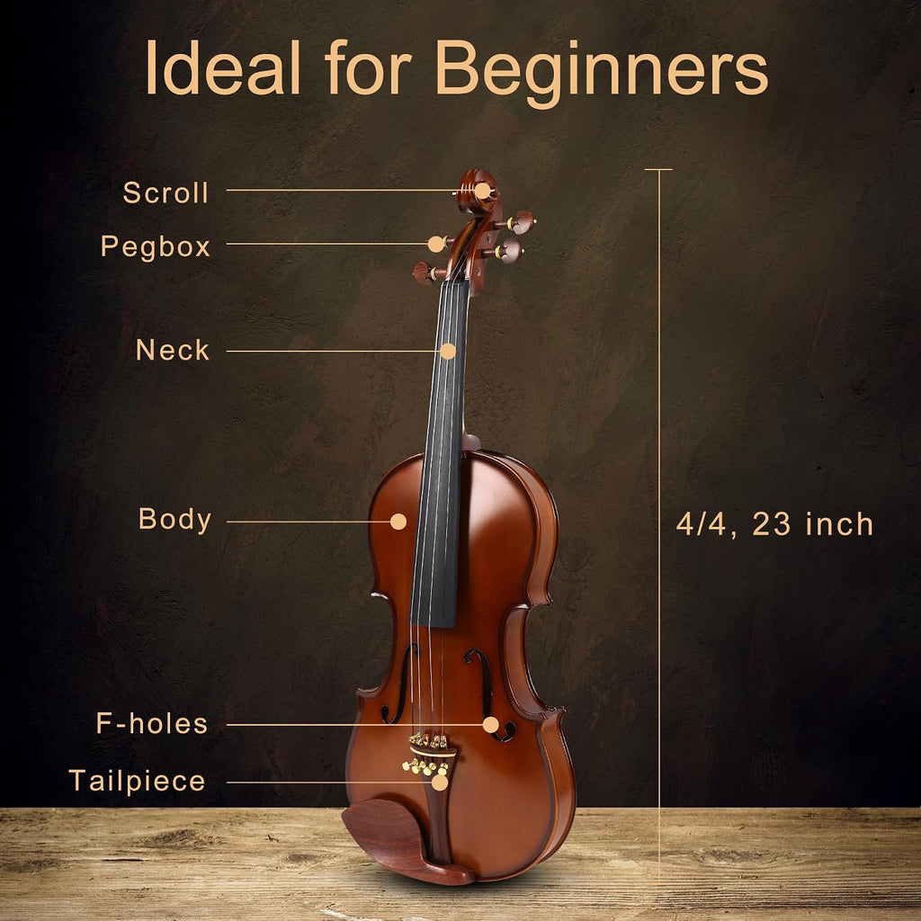 Violin 4/4 Full Size Complete Set for Adults Teenagers Students,Solid Maple Wood Violins with Rosewood Fittings,Case,Spare strings,Bow, Rosin, Shoulder Rest,Professional Violin for 11+years Gift