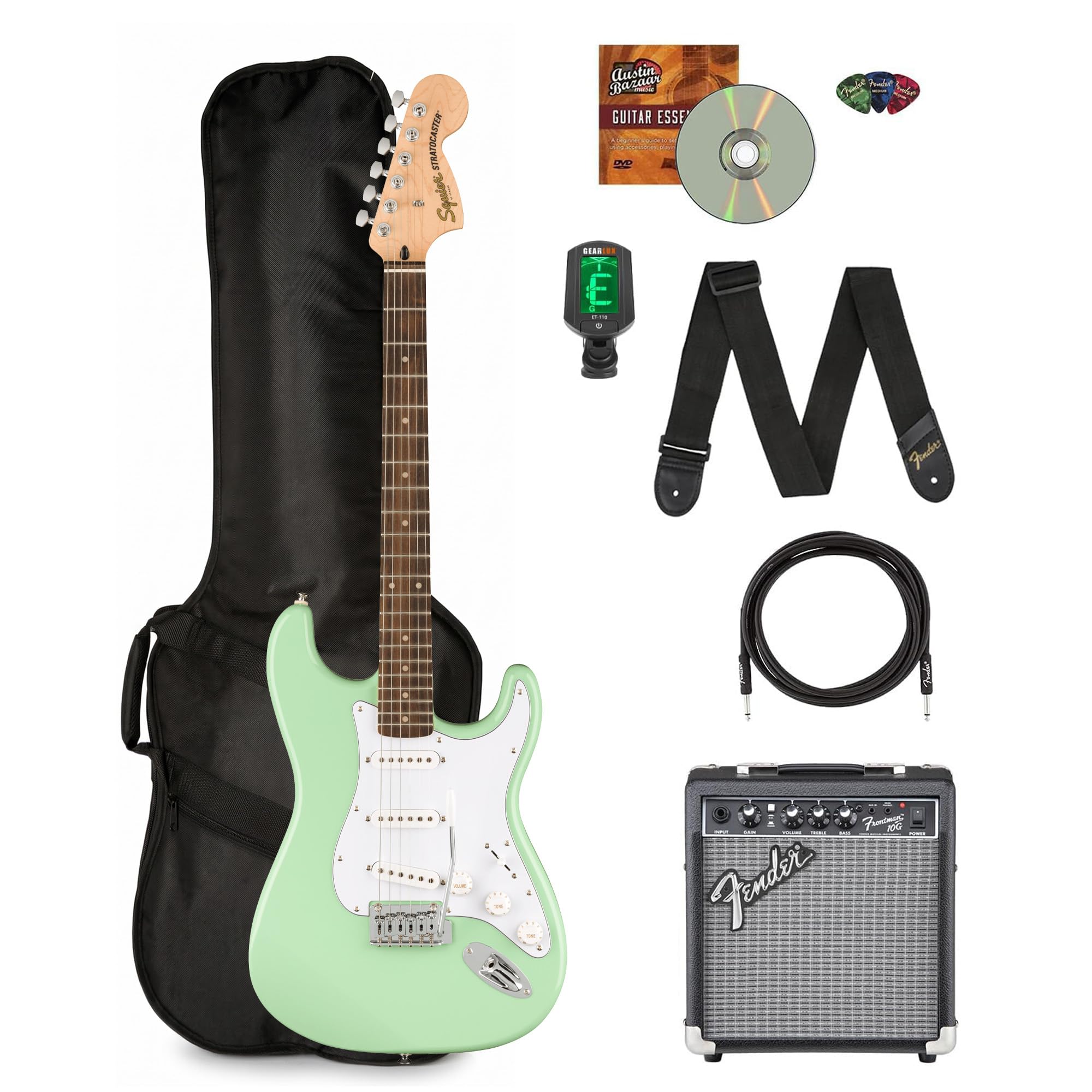 Fender Squier Affinity Stratocaster FMT HSS - Sienna Sunburst Bundle with Frontman 10G Amplifier, Gig Bag, Tuner, Instrument Cable, Strap, Picks, and Austin Bazaar Instructional DVD