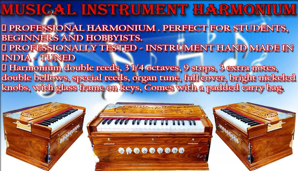 Professional Harmonium | Double Reed 3.5 Octave | 9 Stops + 4 Extra Notes | | Padded Carry Bag | Indian Classical
