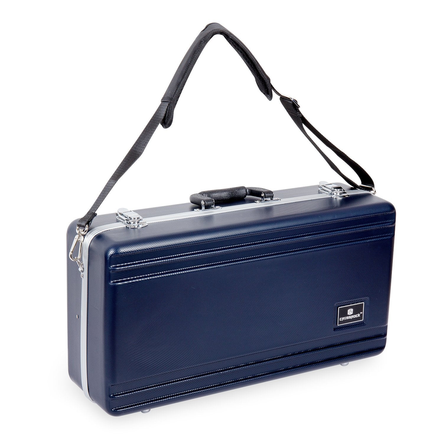 Crossrock ABS Trumpet Case for Bb Horn | Textured Blue Finish with Velvet Interior, Security Lock, Metal Feet & Detachable Strap (CRA862TRBL)
