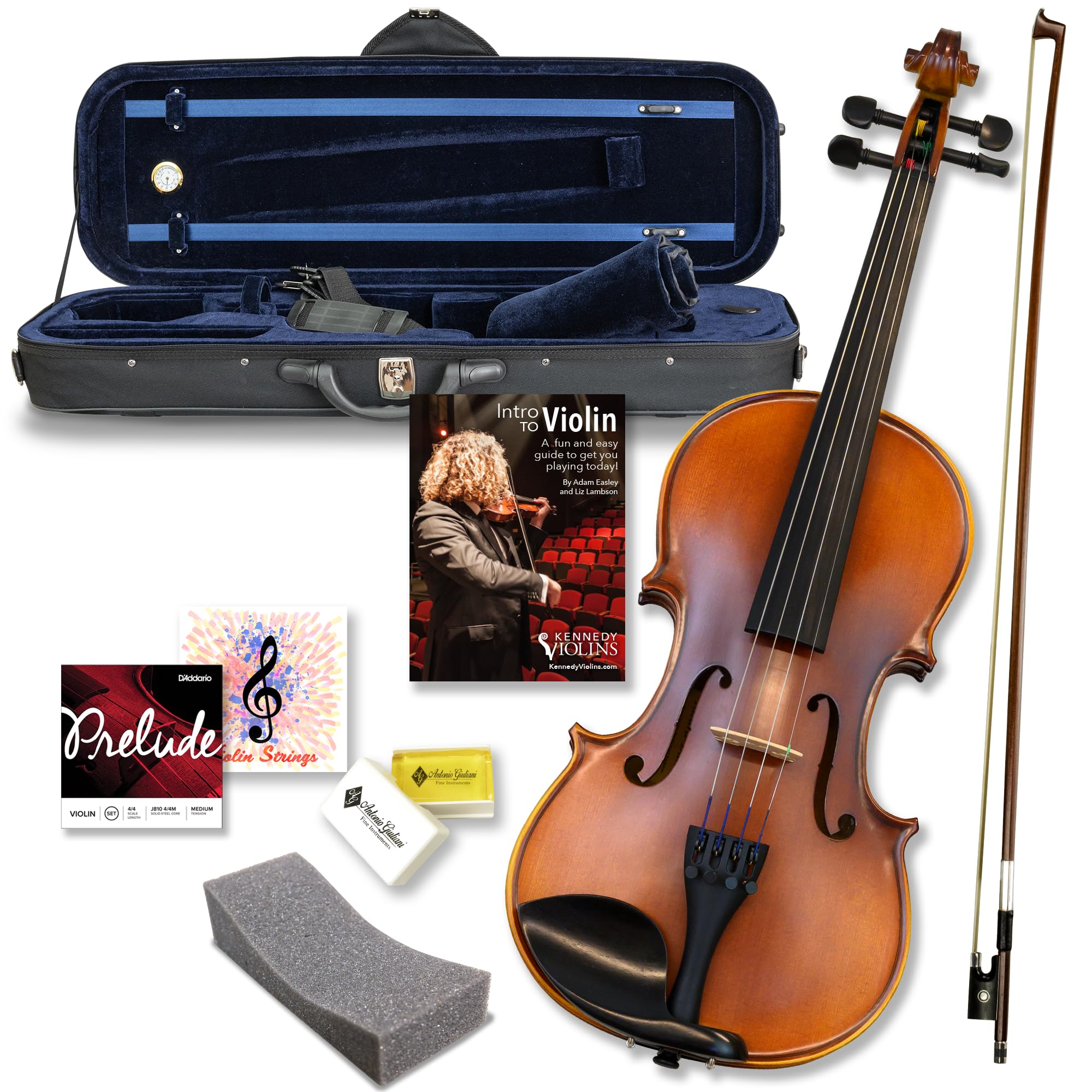 Bunnel Premier Violin Outfit 4/4 Full Size - Carrying Case and Accessories Included - Solid Maple Wood and Ebony Fittings By Kennedy Violins