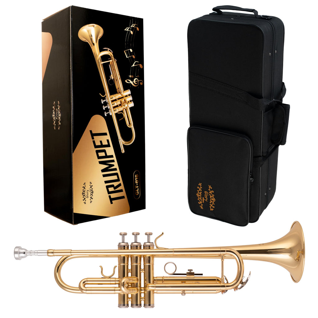 Glory Bb Trumpet - Trumpets for Beginner or Advanced Student with Case, pair of gloves-Gold