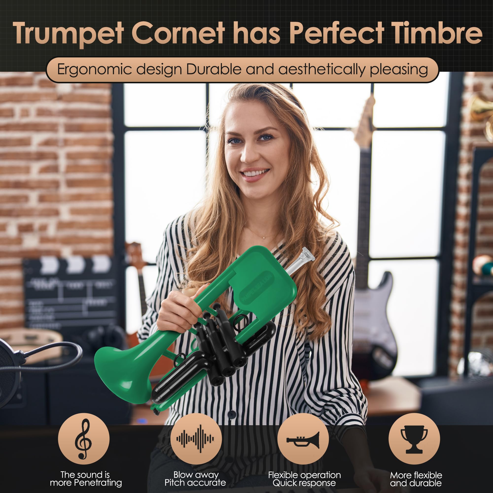 PAMPET SEA LION Professional Plastic Bb Trumpet Standard Trumpets Trumpet Set for Student Beginner Bb Trumpet Instrument (Red)