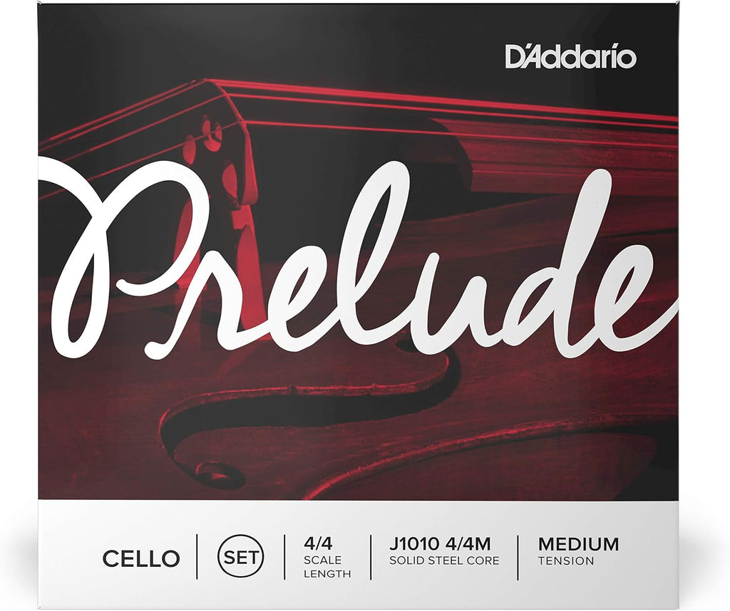 D’Addario J1010 Prelude Cello String Set, 4/4 Scale Medium Tension (1 Set) –Solid Steel Core, Warm Tone, Economical, Durable – Educator’s Choice for Student Strings – Sealed Pouch Prevents Corrosion
