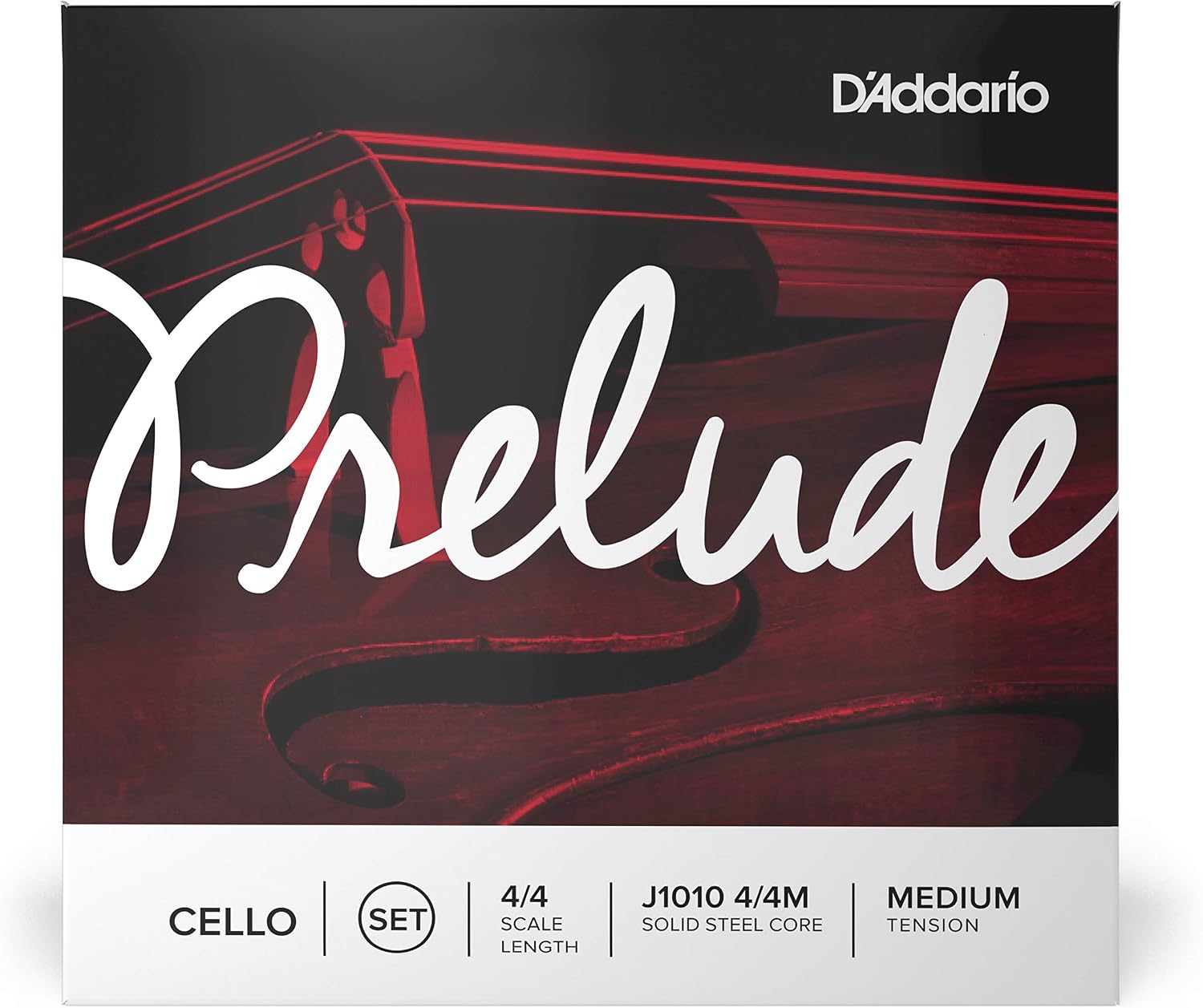 D’Addario J1010 Prelude Cello String Set, 4/4 Scale Medium Tension (1 Set) –Solid Steel Core, Warm Tone, Economical, Durable – Educator’s Choice for Student Strings – Sealed Pouch Prevents Corrosion