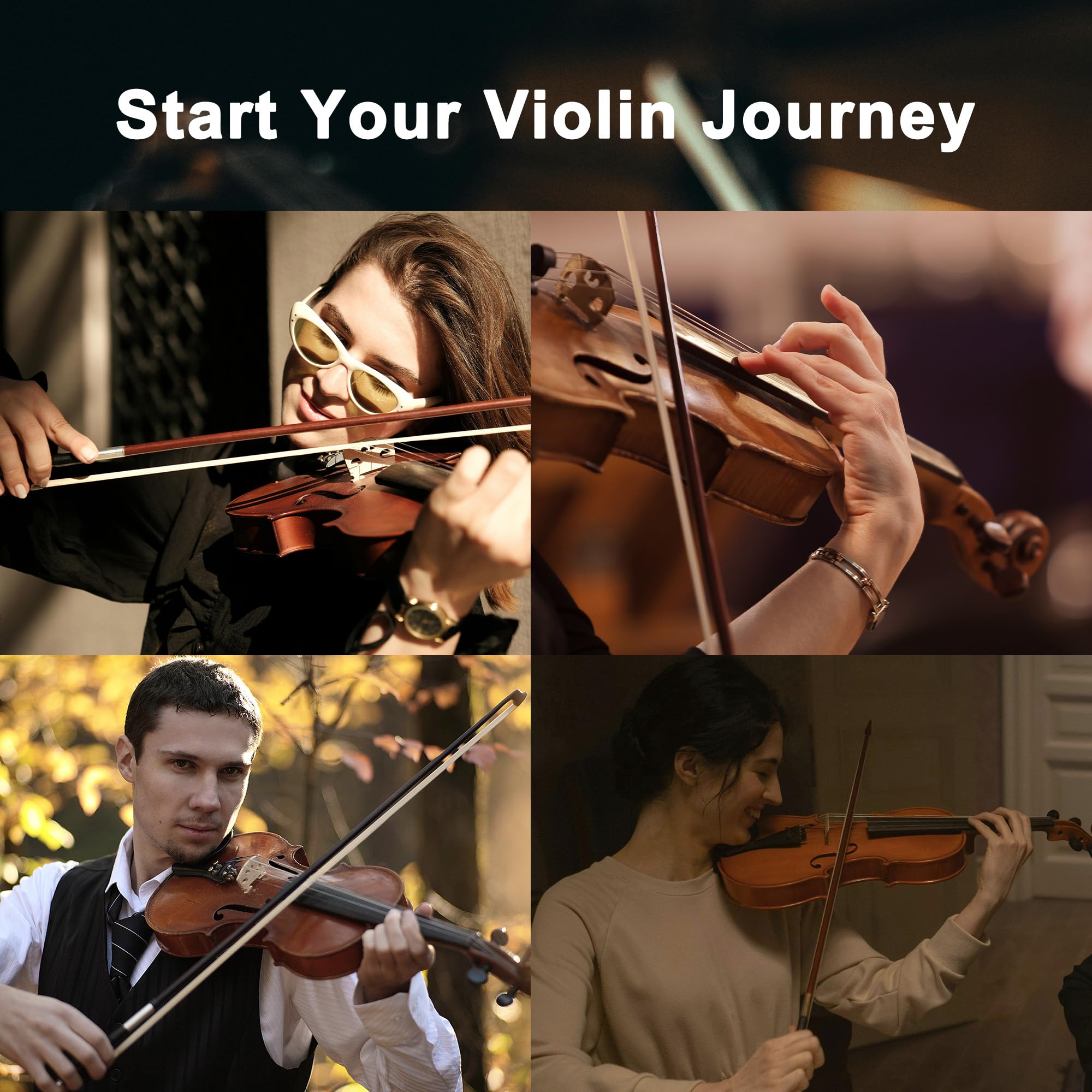 ADM Acoustic Violin for Beginner 4/4 Full Size Violin Set Solid Wood Ebony for Adult Teen Student Starter Kit with Hard Case, Shoulder Rest, Bow, Music Stand, Strings, Free Lessons (Sepia, 4/4 Size)