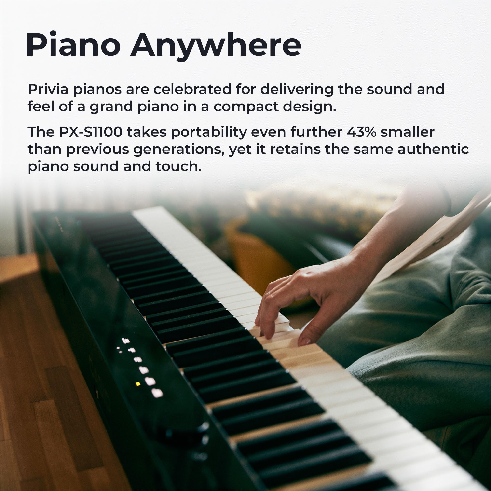 Casio PX-S1100 Privia Digital Piano - Black Bundle with CS-68 Furniture Stand, SP-34 Three Pedal System, Furniture Bench, Instructional Book, Instructional Video, and Austin Bazaar Polishing Cloth