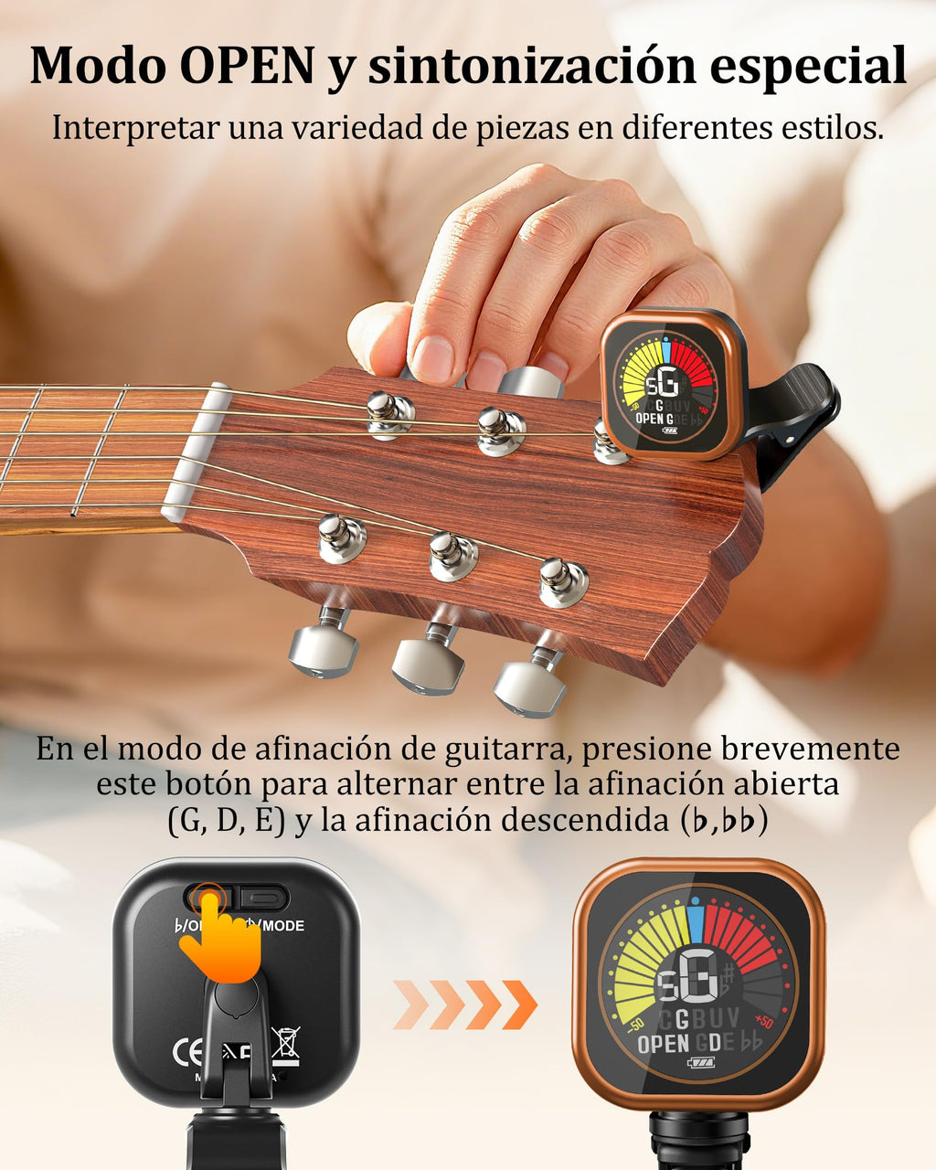 New Bee Guitar Tuner Clip-On Rechargeable with Color Screen 360° Rotatable Acoustic Chromatic Open Tuning for Guitar, Bass, Ukulele, Violin, Cello(Black, 1 Pack)