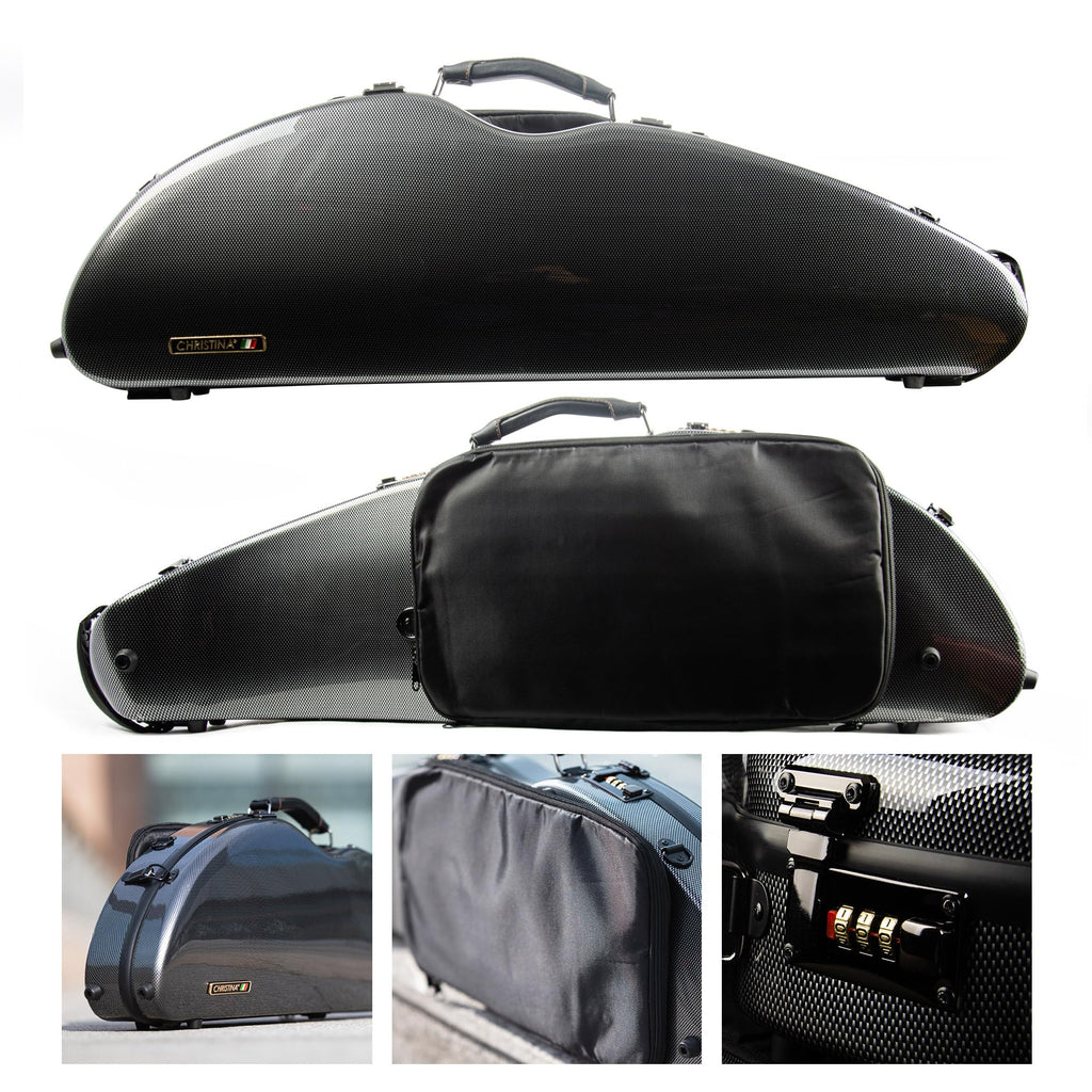 4/4 Full Size Violin case High-Strength Carbon Fiber Half Round Violin Music Bag With Combination Lock and Extra Bag Black Violin Hard Case (VB-Semicircle-BlackDot spot)