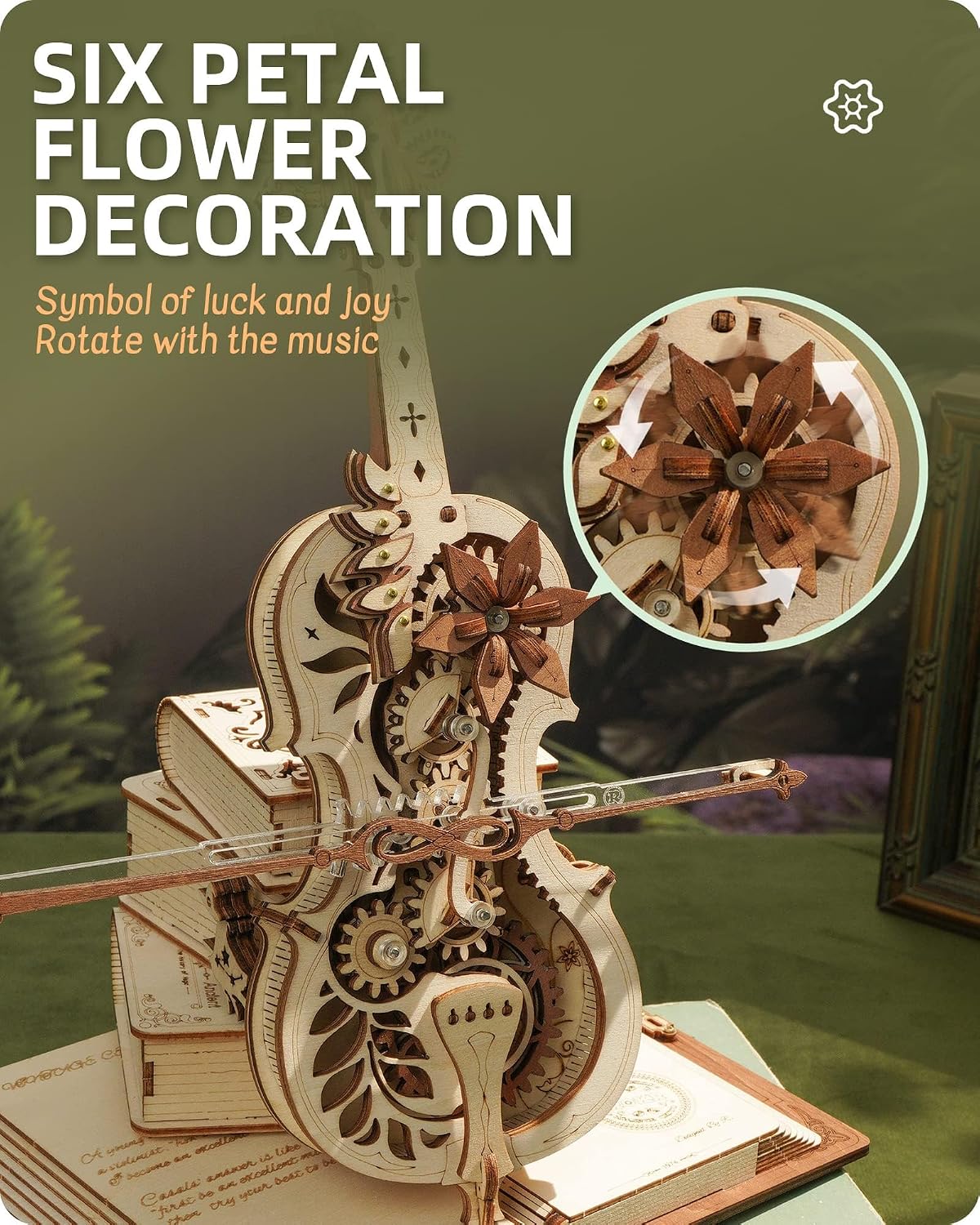 ROKR 3D Wooden Puzzles for Adults,Wooden Music Box Kits-Cello Wood Model Kits for Adults to Build,Stem Projects for Teens,Birthday Gifts Hobbies for Women Men