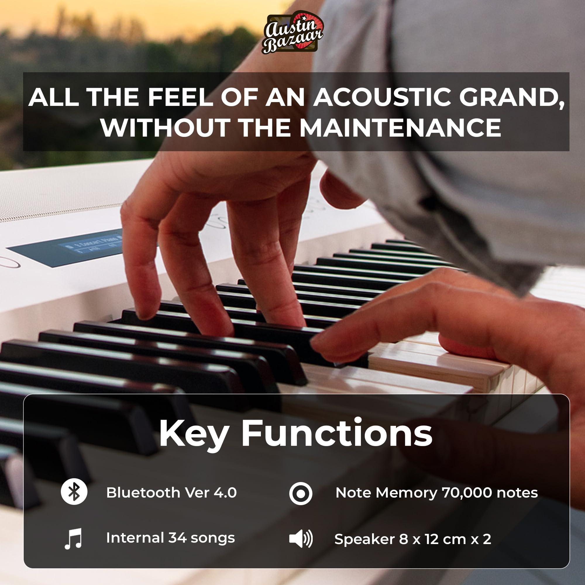 Roland FP-90X 88-Key Digital Piano - White Bundle with KSC-90 Stand, Three Pedal Unit, Bench, Online Lessons, Instructional DVD, and Austin Bazaar Polishing Cloth