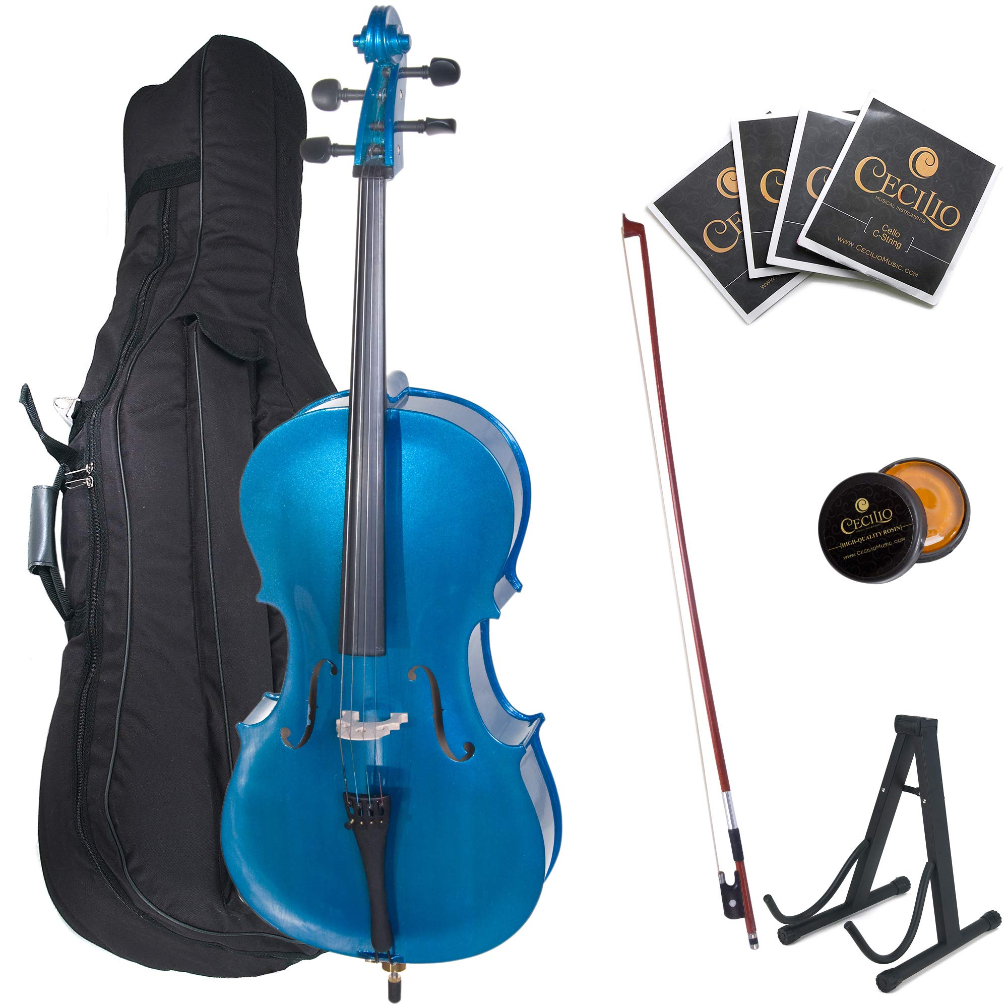 Cecilio 4/4 Full Size Cello, Beginner Cello 4/4, Acoustic Cello Set with Portable Bag, Bow, Rosin, Stand, String Musical Instruments for School Orchestras, Performances