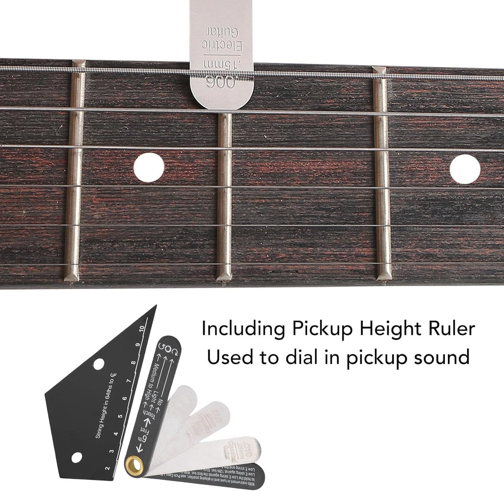 Guitar String Action Gauge, Stainless Steel Precise Inch Metric 64ths Measurement Guitar Setup Tools, String Height Gauge with Pickup Height Ruler and Truss Rod Neck Relief Guide