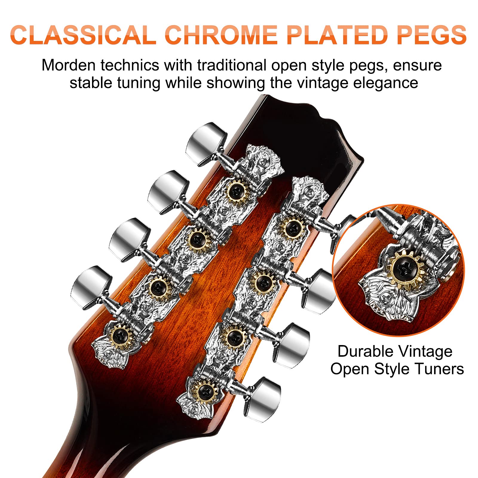 Vangoa Mandolin Musical Instrument A Style Acoustic Electric, 8 Strings Mahogany for Beginner Adults Teens, Red Burst