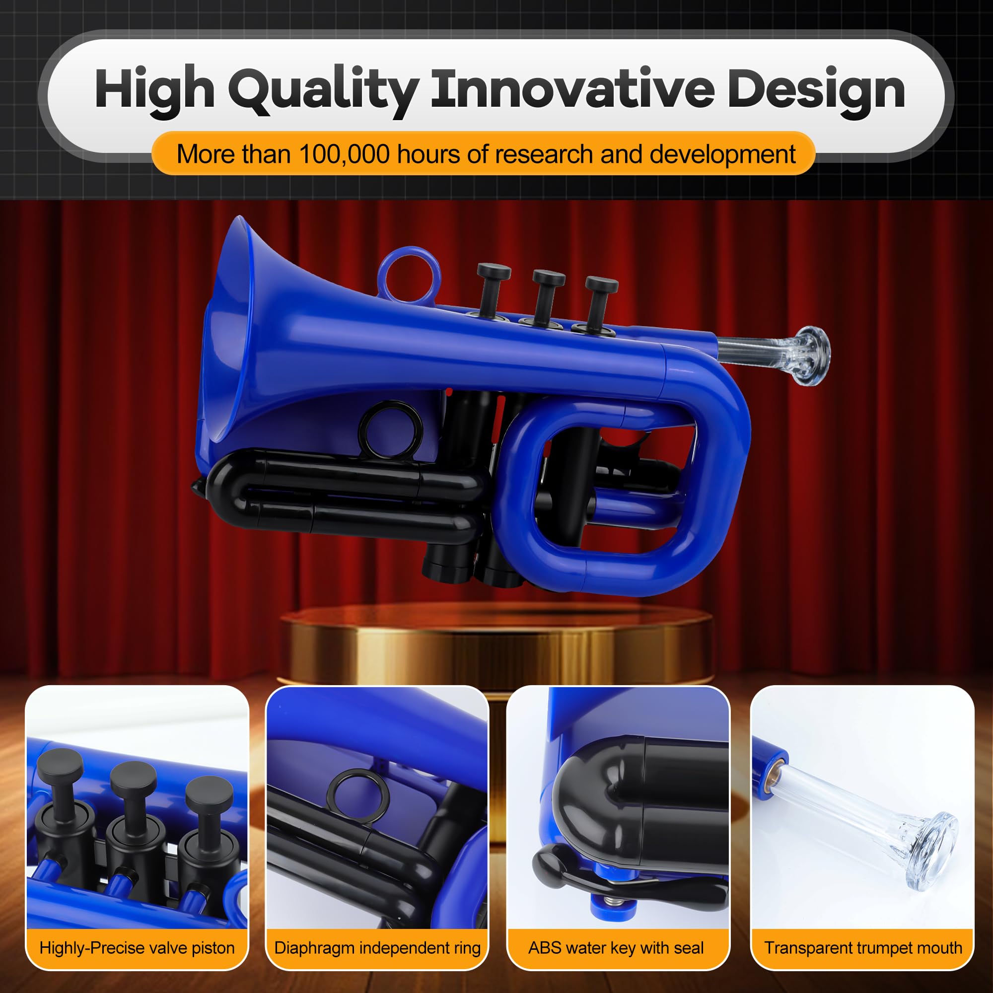PAMPET DOLPHIN Pocket Trumpet Plastic Bb Trumpet Standard Trumpets for Student Beginner Bb Trumpets Instrument (Black)