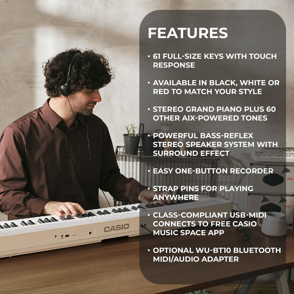 Casio CT-S1 Casiotone 61-Key Portable Keyboard - Black Bundle with Adjustable Stand, Bench, Headphones, Sustain Pedal, Instructional Book, Instructional DVD, and Austin Bazaar Polishing Cloth