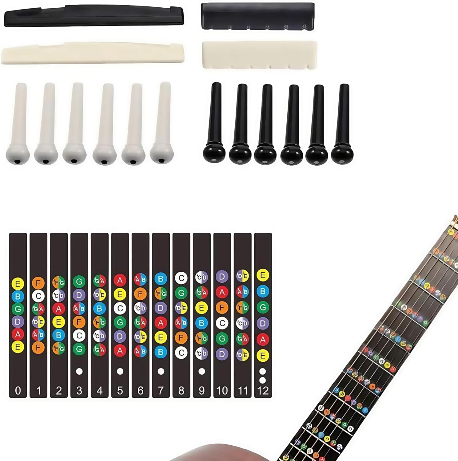 Guitar Repairing Maintenance Tool Kit 72Pcs Guitar Repair Kit Including Guitar Strings, Plectrums, Bridge, Guitar Code For Acoustic Electric Guitar Bass Ukulele
