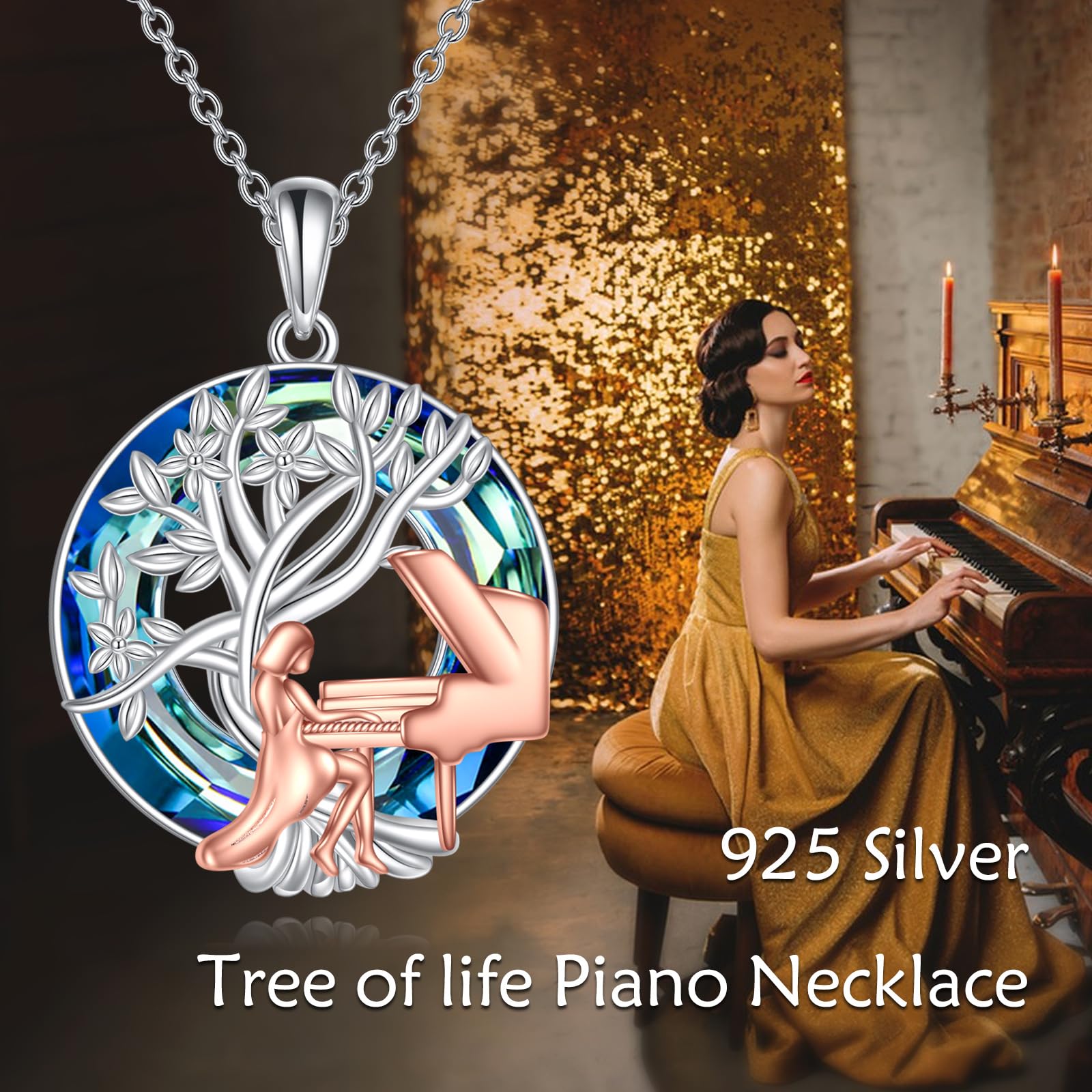 YFN Tree of Life Necklace Sterling Silver Crystal Jewelry Graduation Birthday Gifts for Women