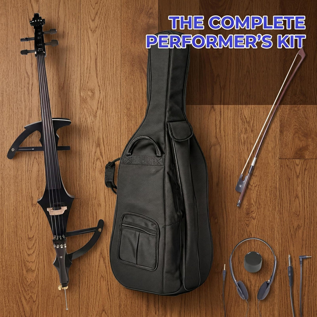 Electric Cello 4/4 Full Size Ebony Fittings with Lightweight Cello Bag, Headphones, Bow, Bridge, Rosin, Cello for Beginners Adults(Metallic Black) (Metallic Red Peach Heart -Cellos)
